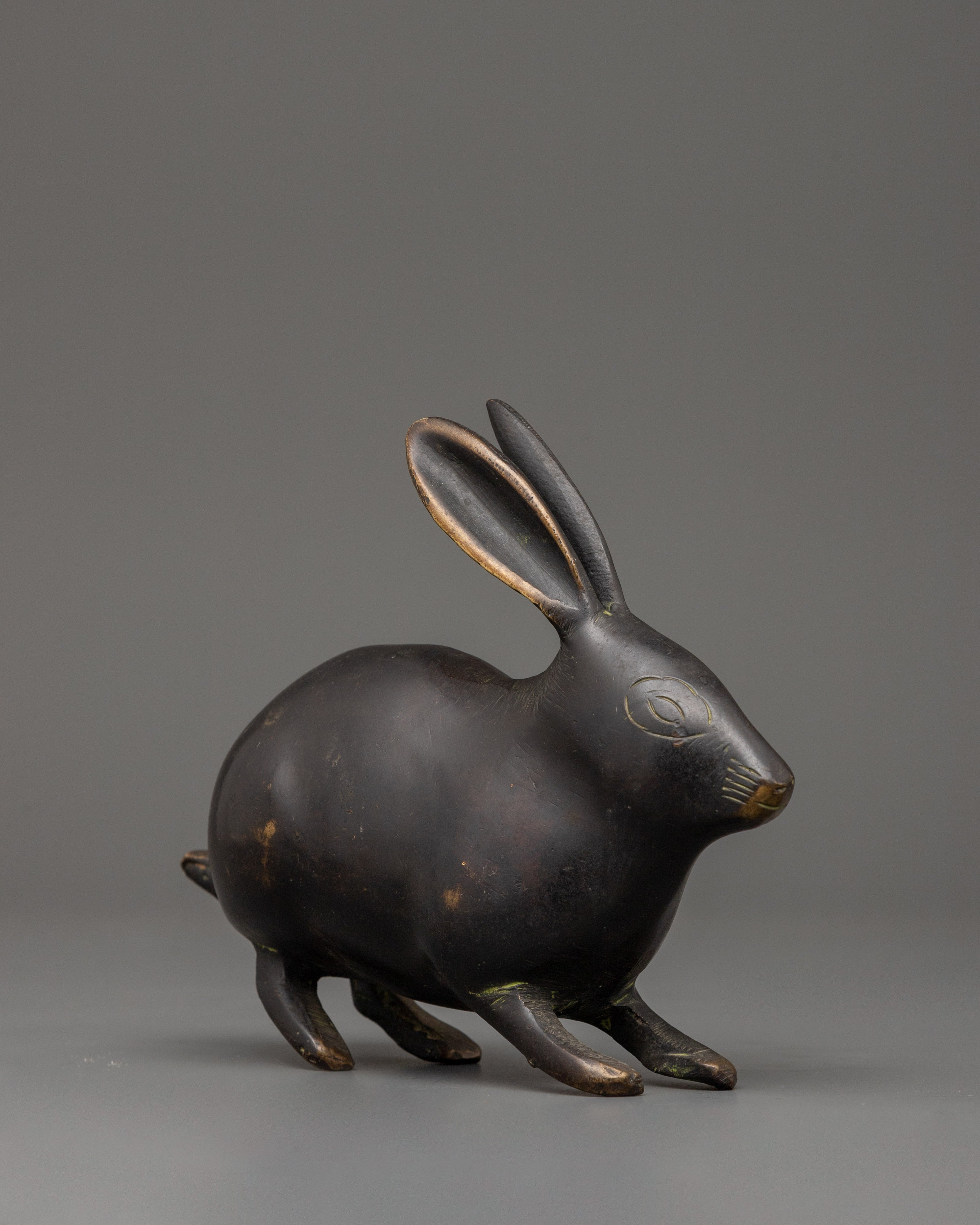 Handmade Brass Rabbit Statue | Feng Shui Rabbit Decor for Home & Garden