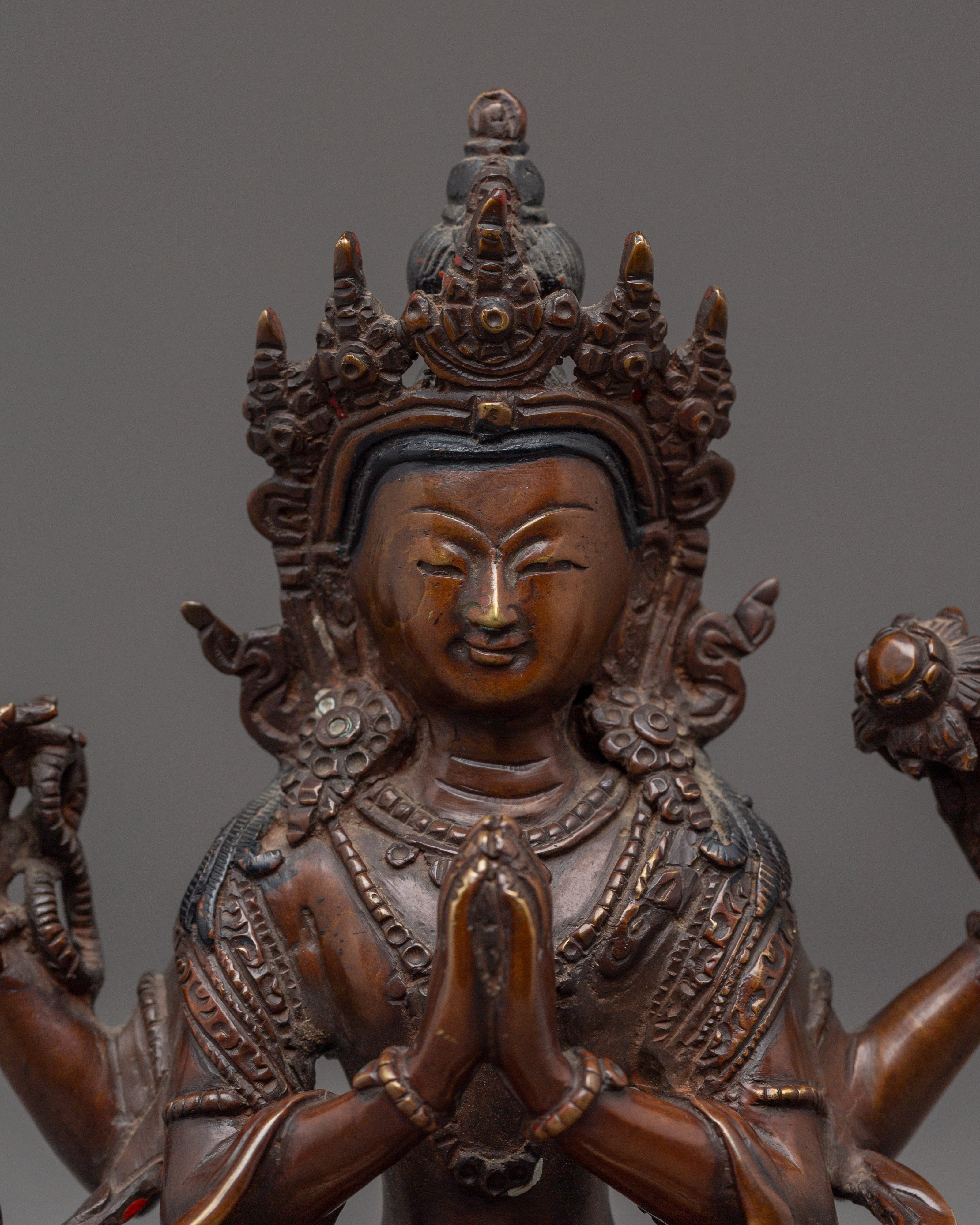 Himalayan Four Armed Chenrezig Statue | Avalokiteshvara Buddha of Compassion