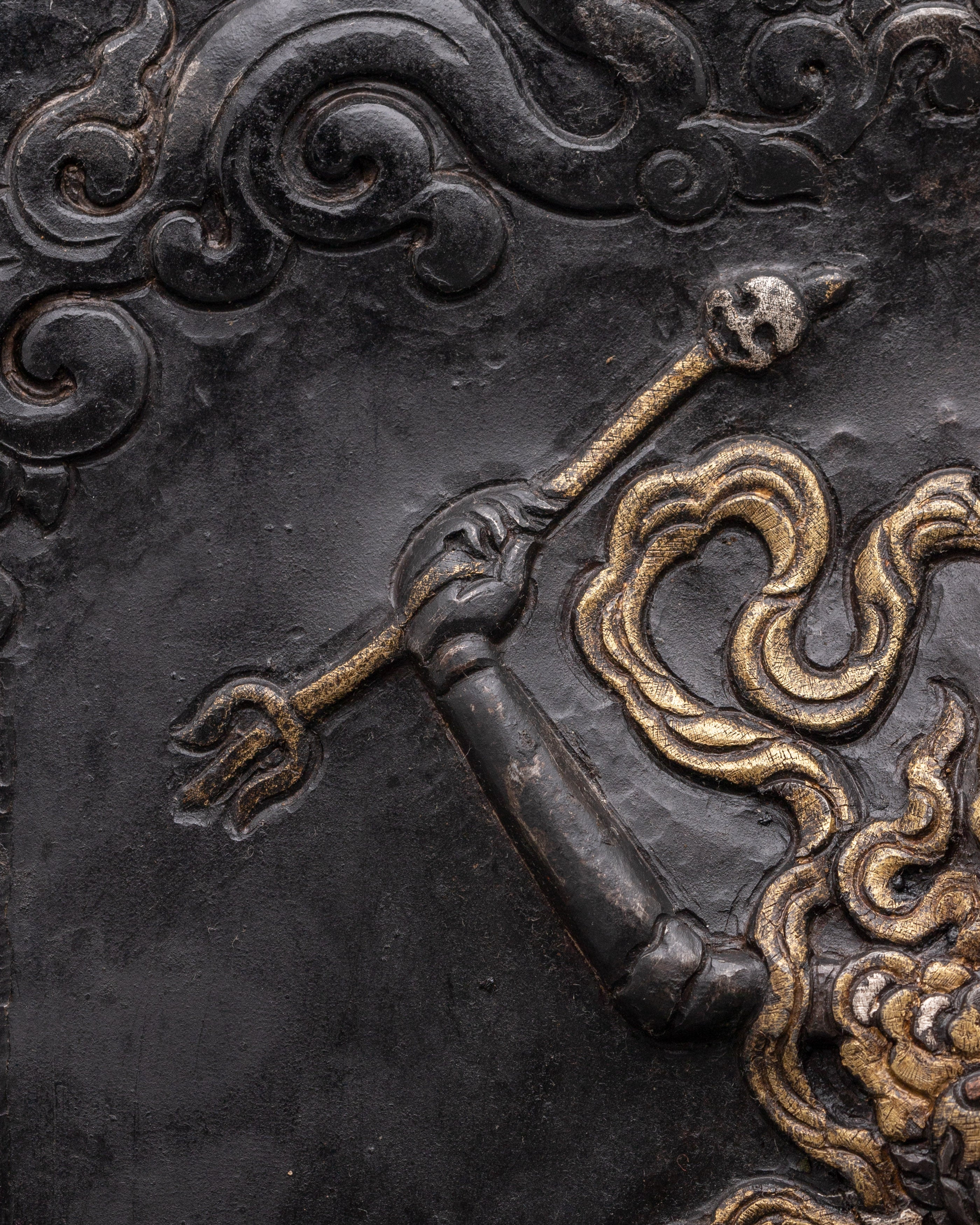 Spiritual Buddhist Wrathful Protector Wall Hanging | Tibetan Iron Silver Brass Religious Art