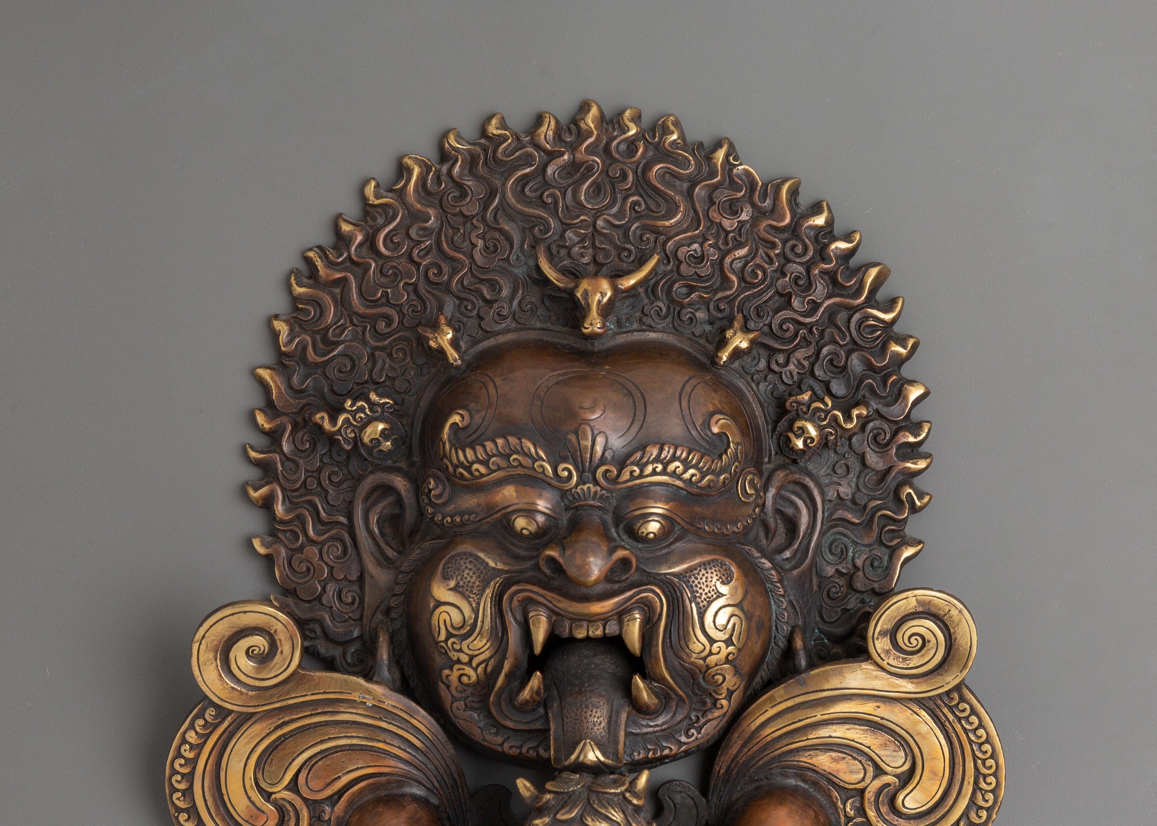 Handmade Kirtimukha Brass Wall Hanging | Mahakala Protective Deity Mask