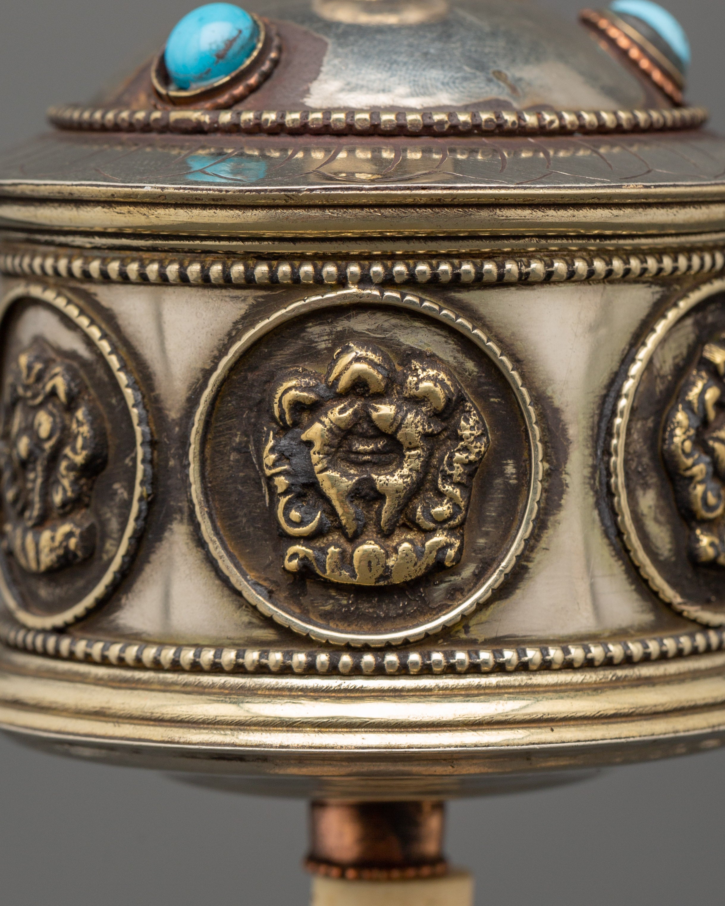 Tibetan Prayer Wheel with Auspicious Symbols | Sacred Religious Tool
