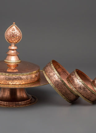 Copper Tibetan Mandala Offering Set | Tibetan Ritual Altar Item
