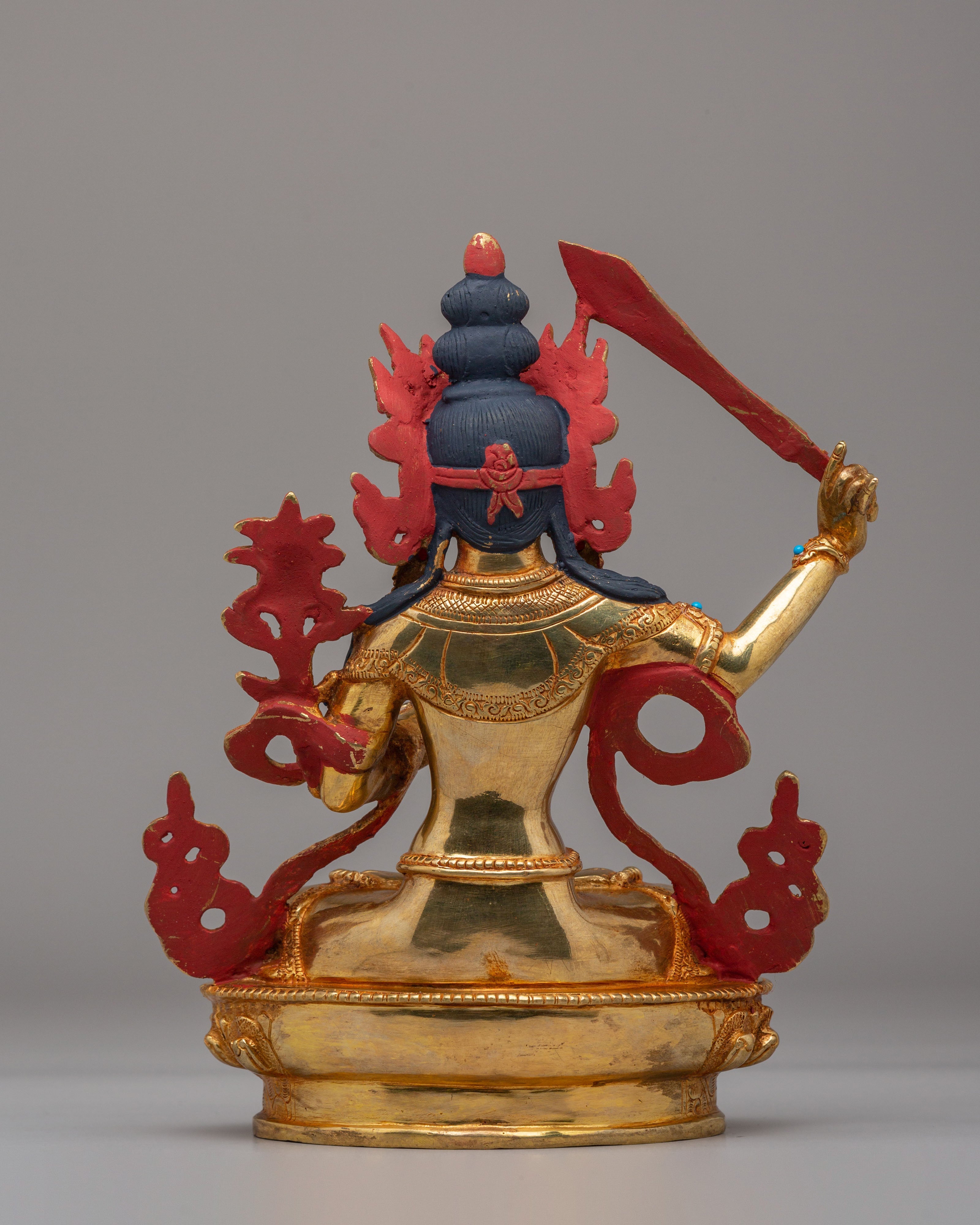Handmade Wisdom Manjushri Statue | 24K Gold Plated Tibetan Buddhist Sculpture