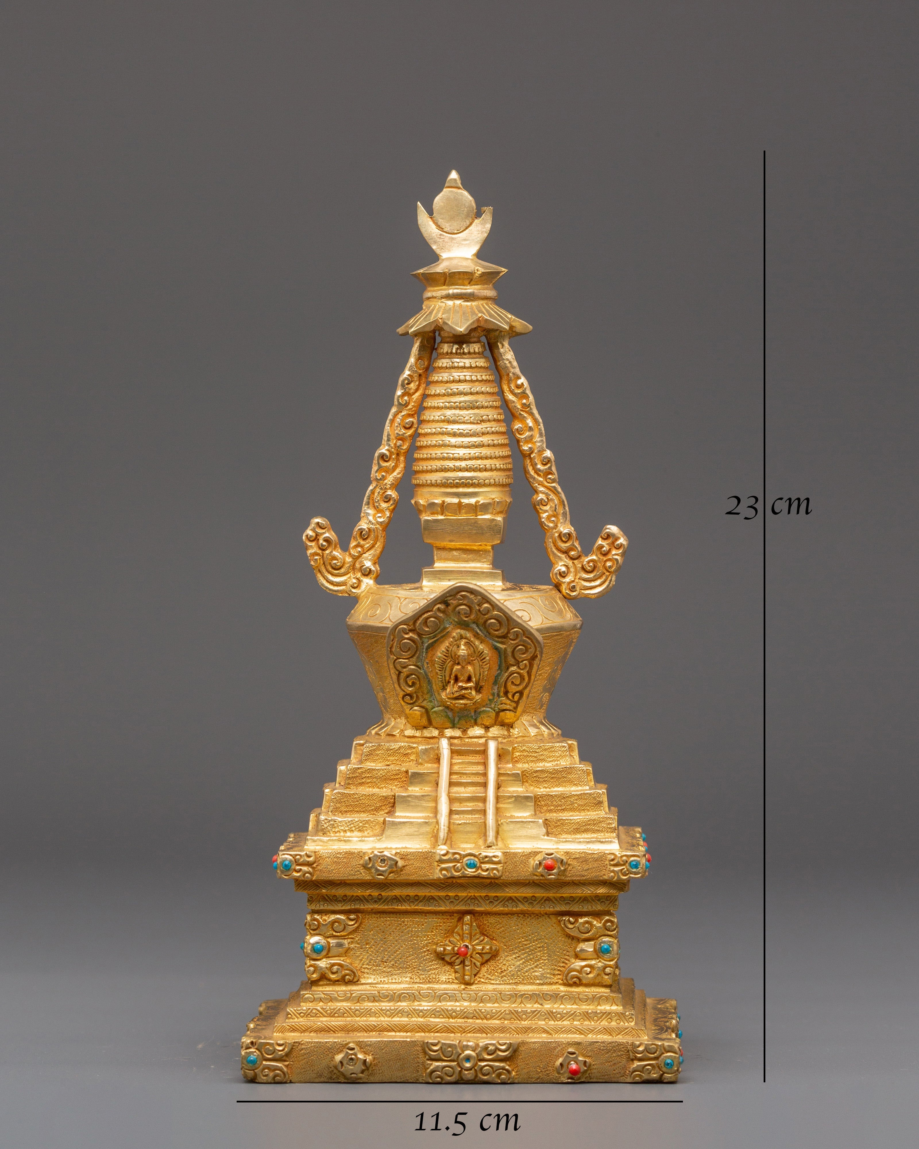 Spiritual Altar Stupa Decor | Gold Plated Tibetan Meditation Statue