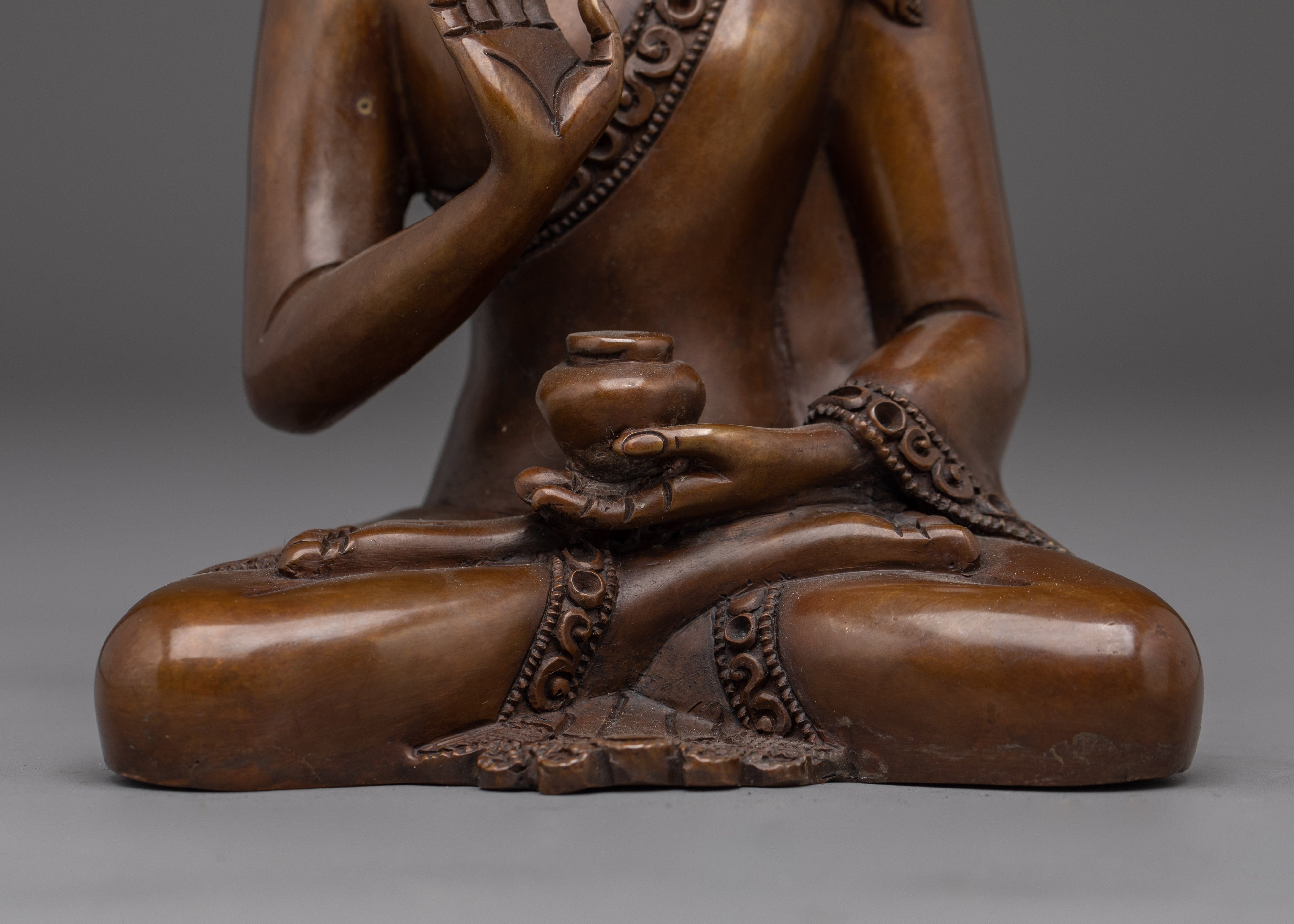 Amogasiddhi Buddha Statue in Oxidized Copper | Meditation and Spiritual Connection