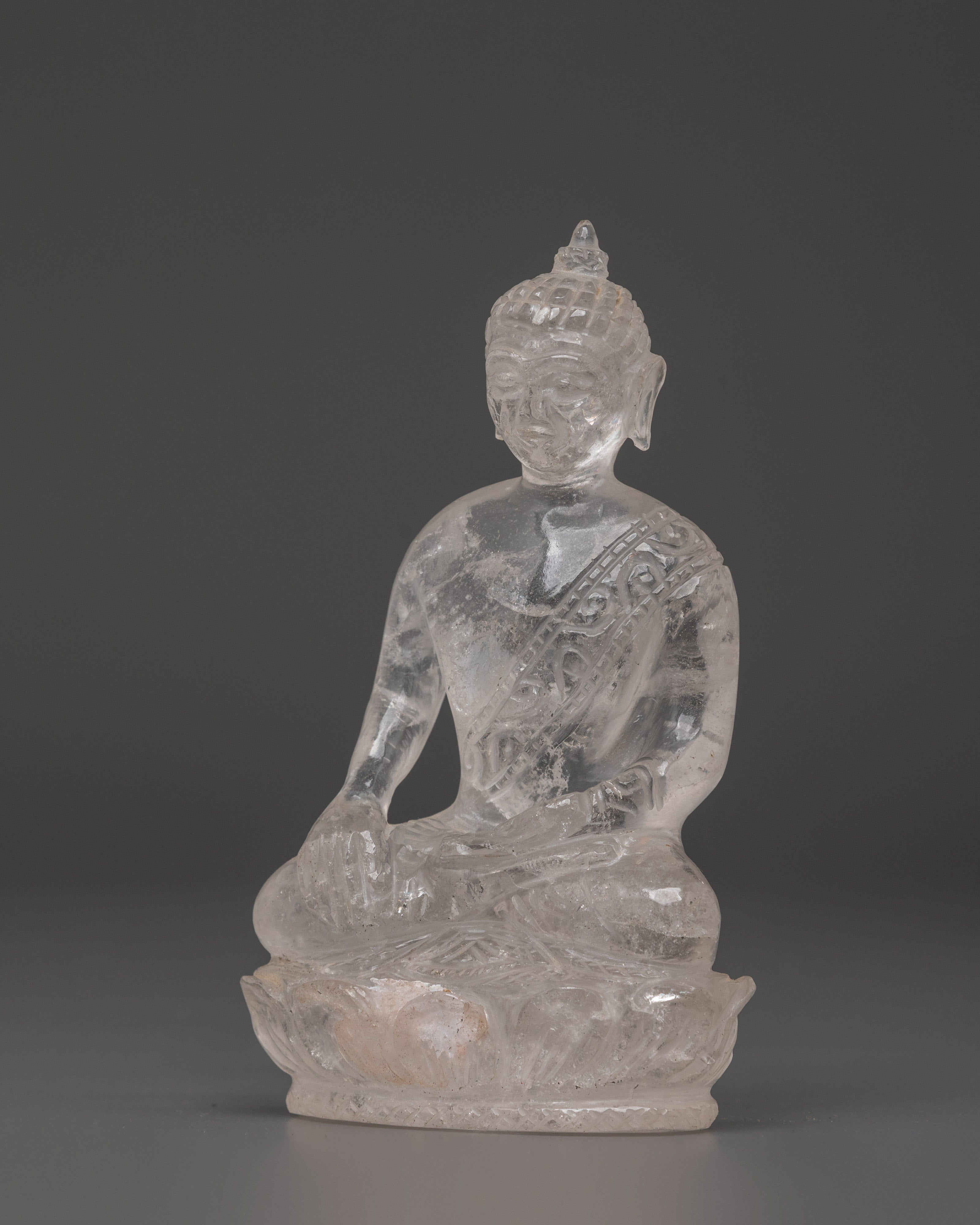 Clear Crystal Shakyamuni Buddha Statue | Handcrafted Spiritual Meditation Sculpture