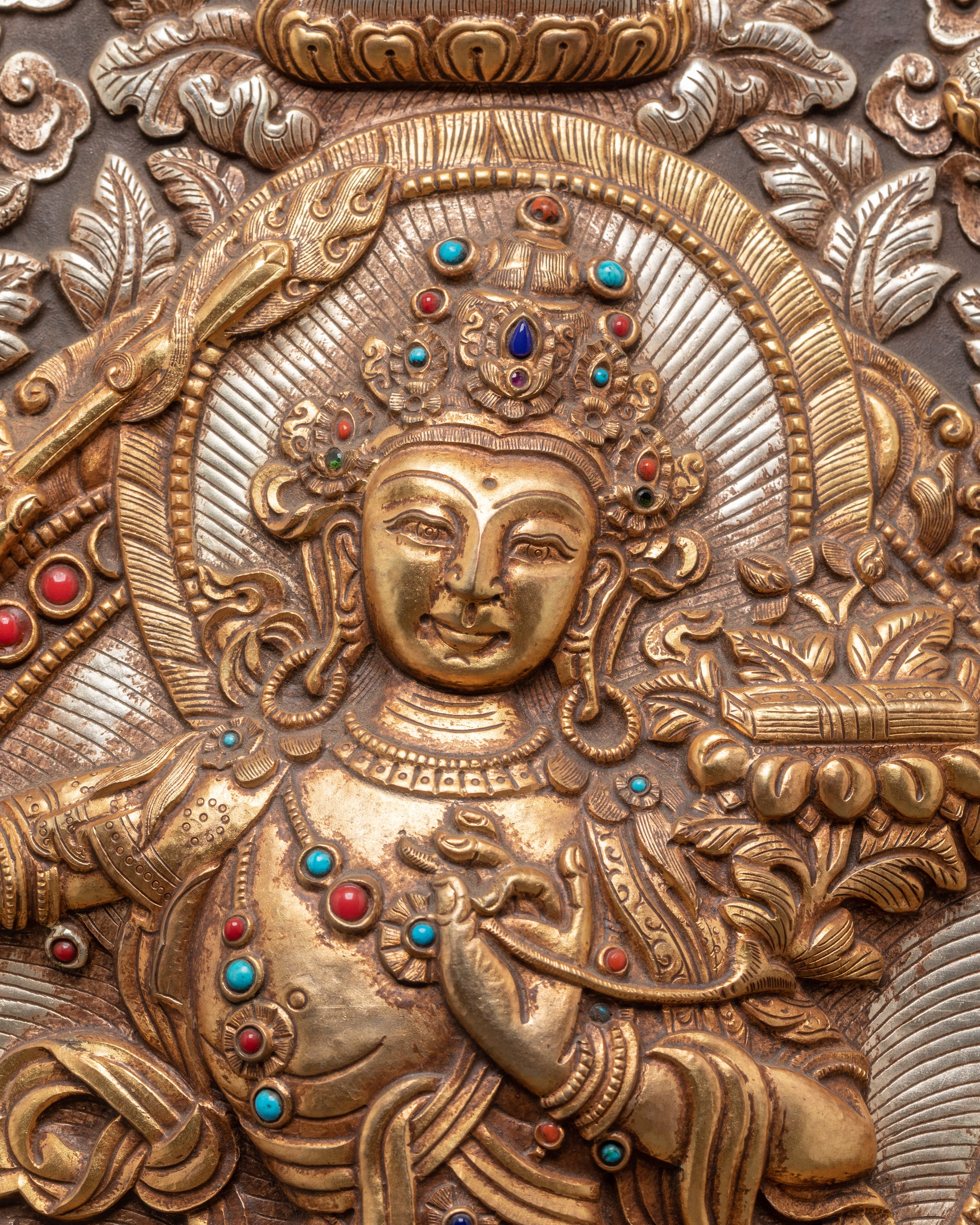 Handcrafted Manjushri Wall Hanging | Buddhist Copper Wall Art