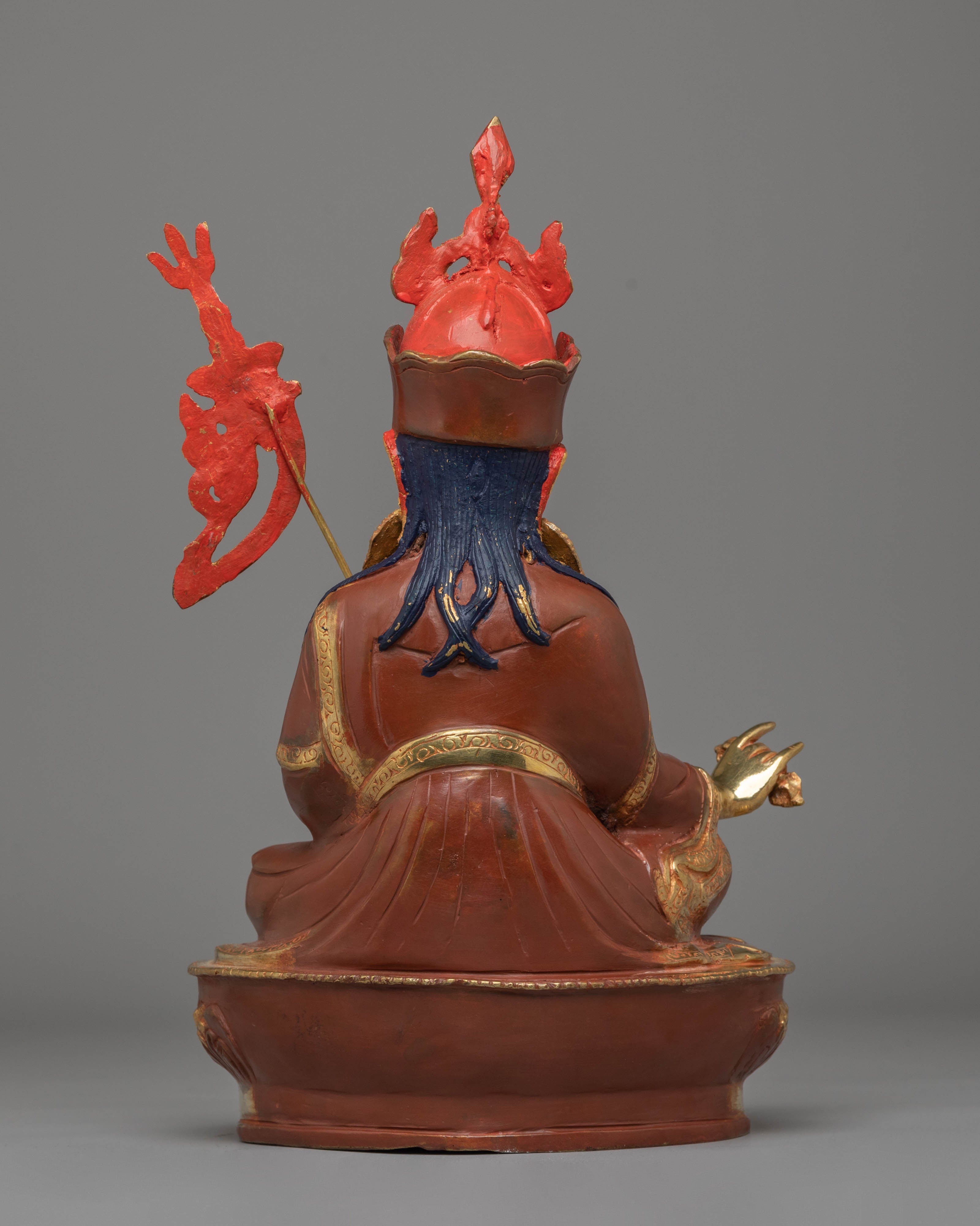 Guru Rinpoche Bodhisattva Sculpture | Fire Gold-Coated with Coral & Turquoise