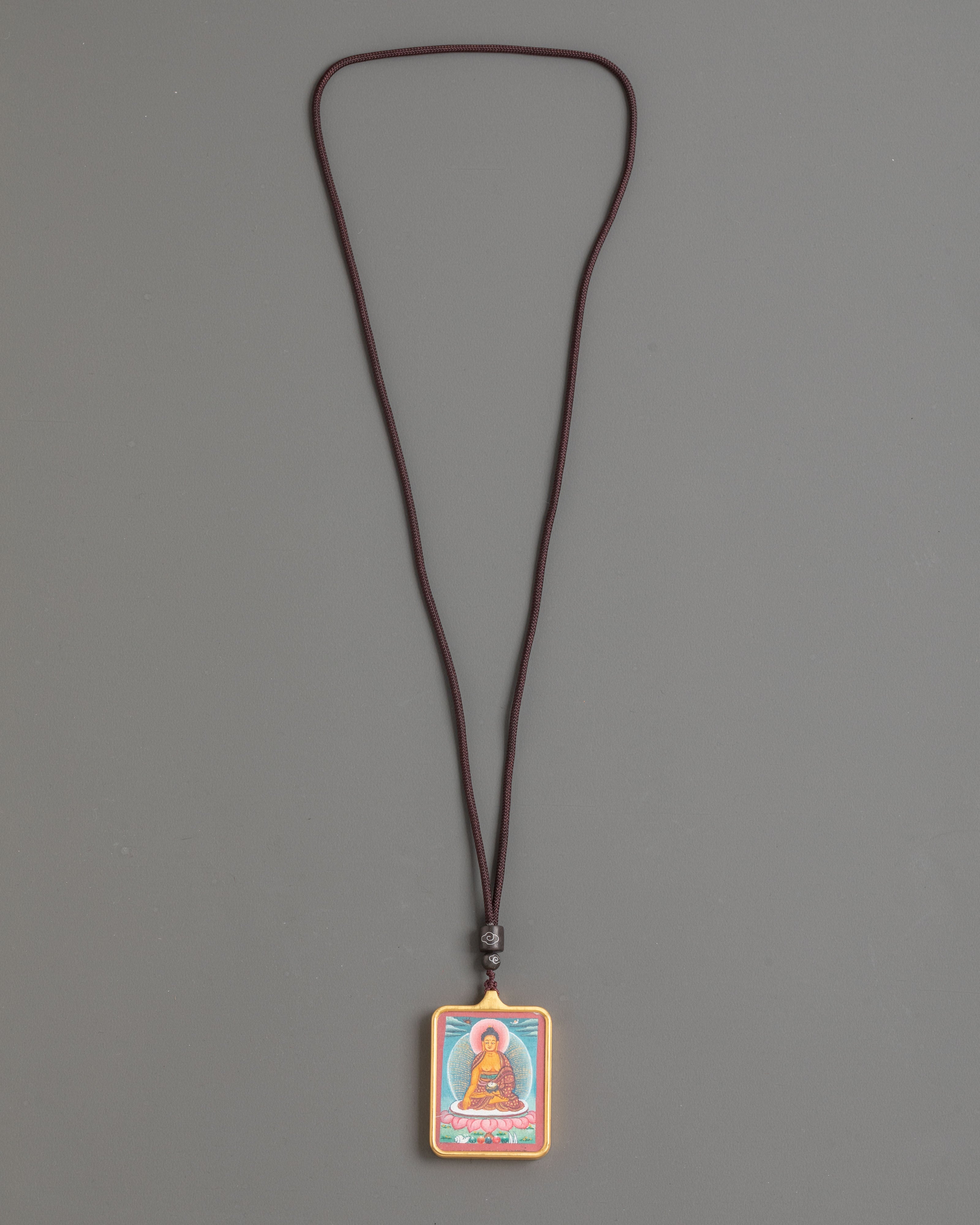 Hand Painted Shakyamuni Thangka Pendant | Gold-Plated Copper Spiritual Jewelry