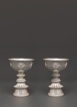 Pure Silver Tibetan Butter Lamp Set