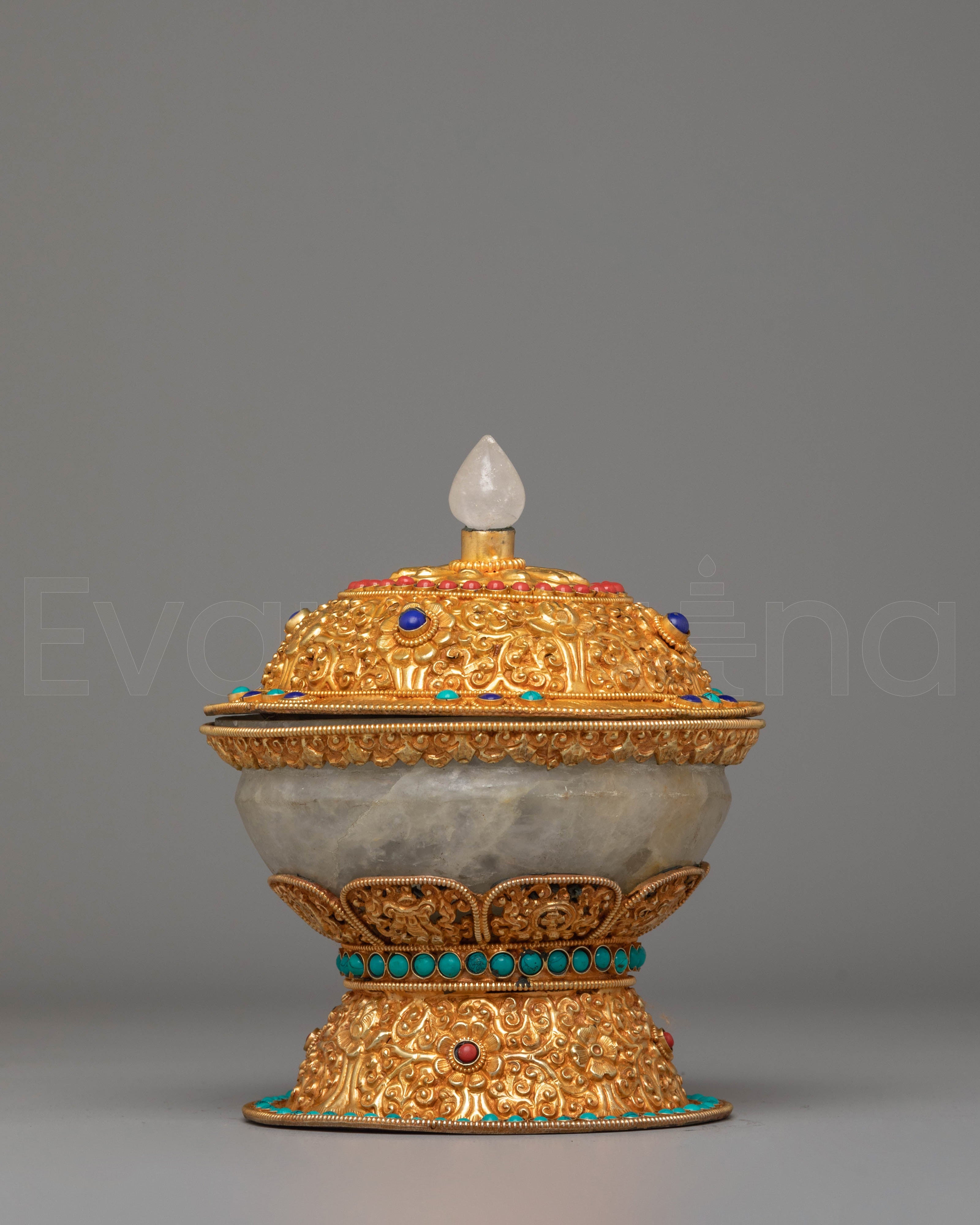 Sacred Tibetan Handcrafted Rice Pot | Electro Gold-Plated with Coral ...