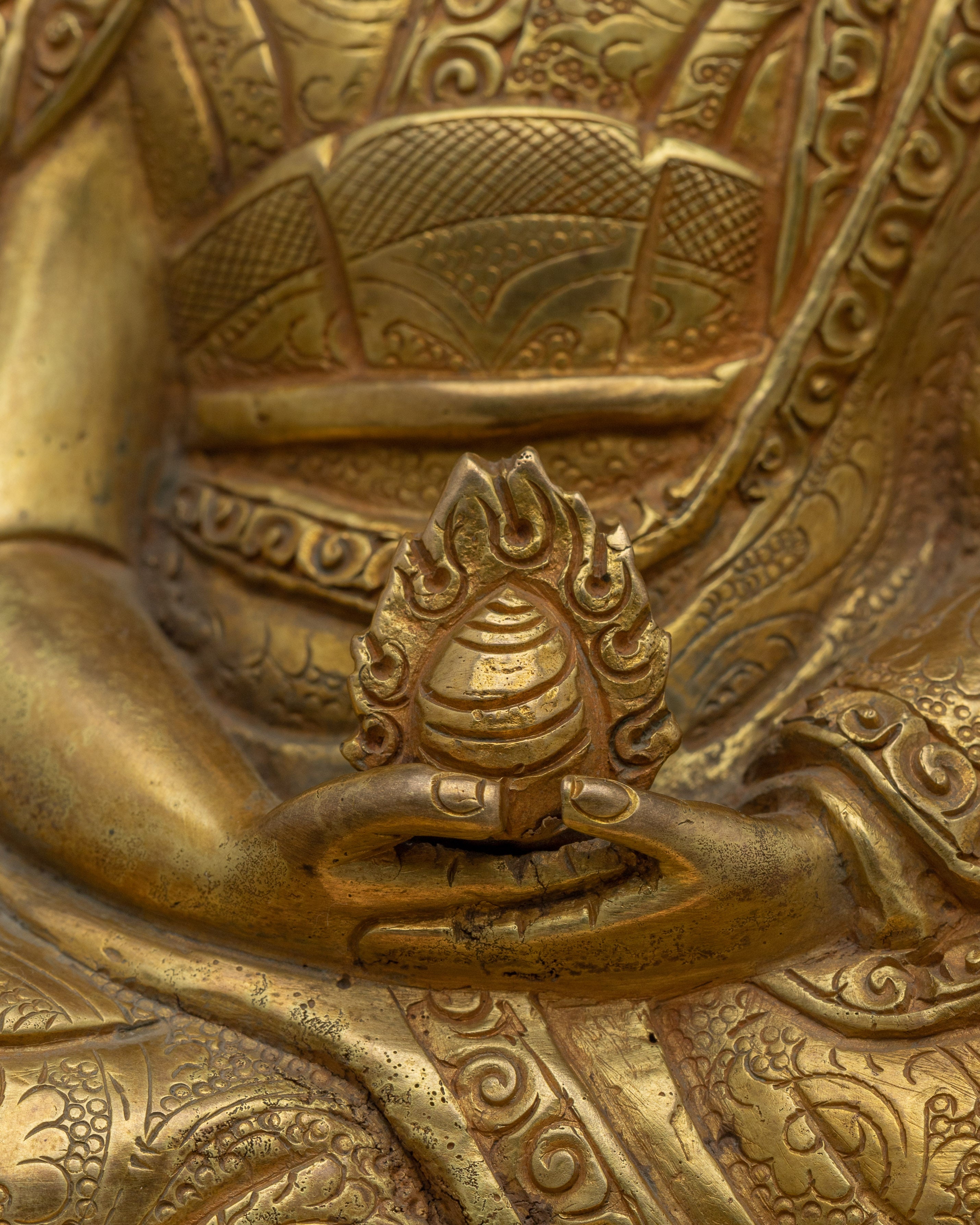 24K Gold Gilded Gampopa Statue | Tibetan Copper Work of Art for Spiritual Practice