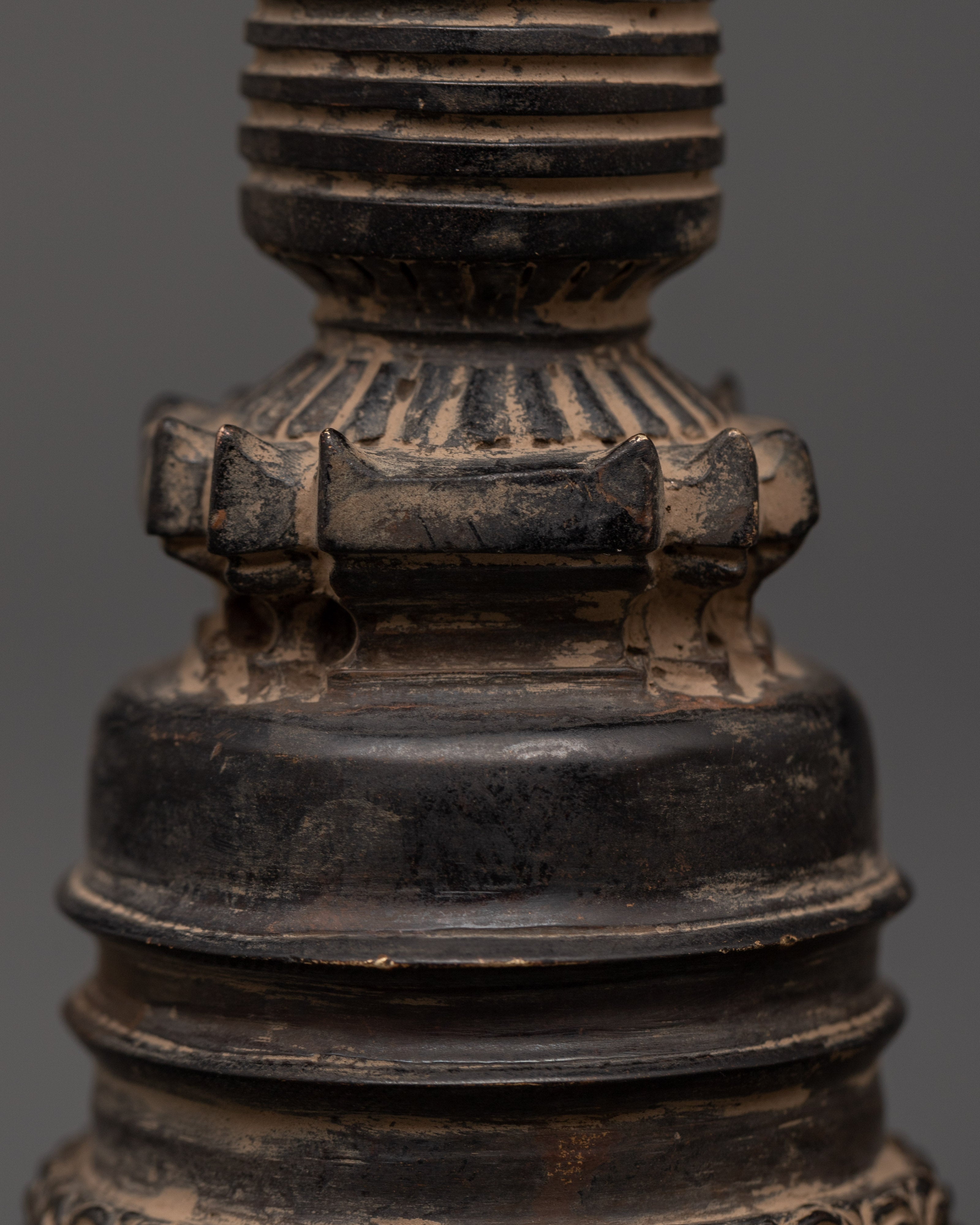 Antique Finish Oxidized Copper Stupa | Tibetan Sacred Sculpture