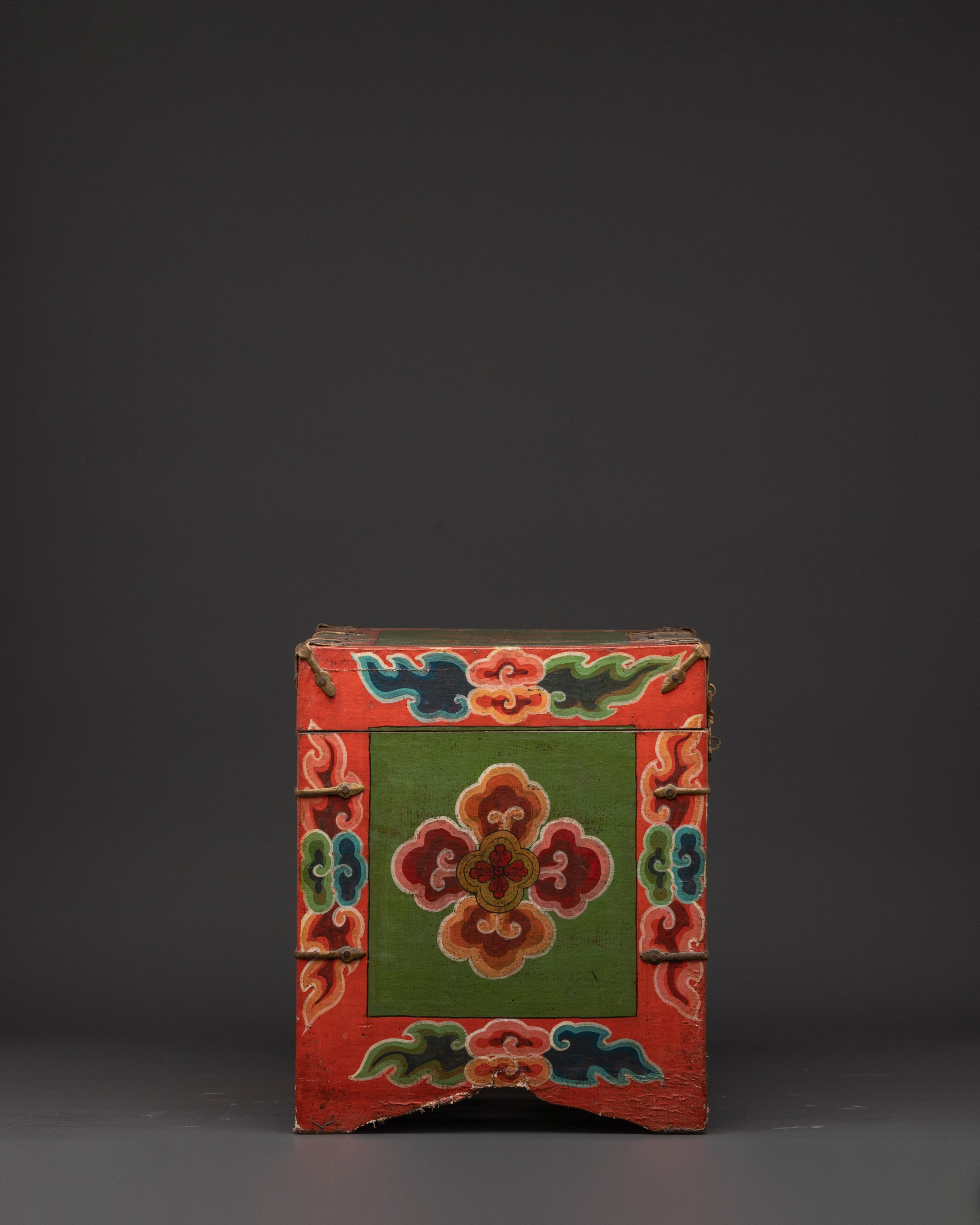Tibetan Wooden Ritual Box | Hand-Painted Sacred Storage Chest