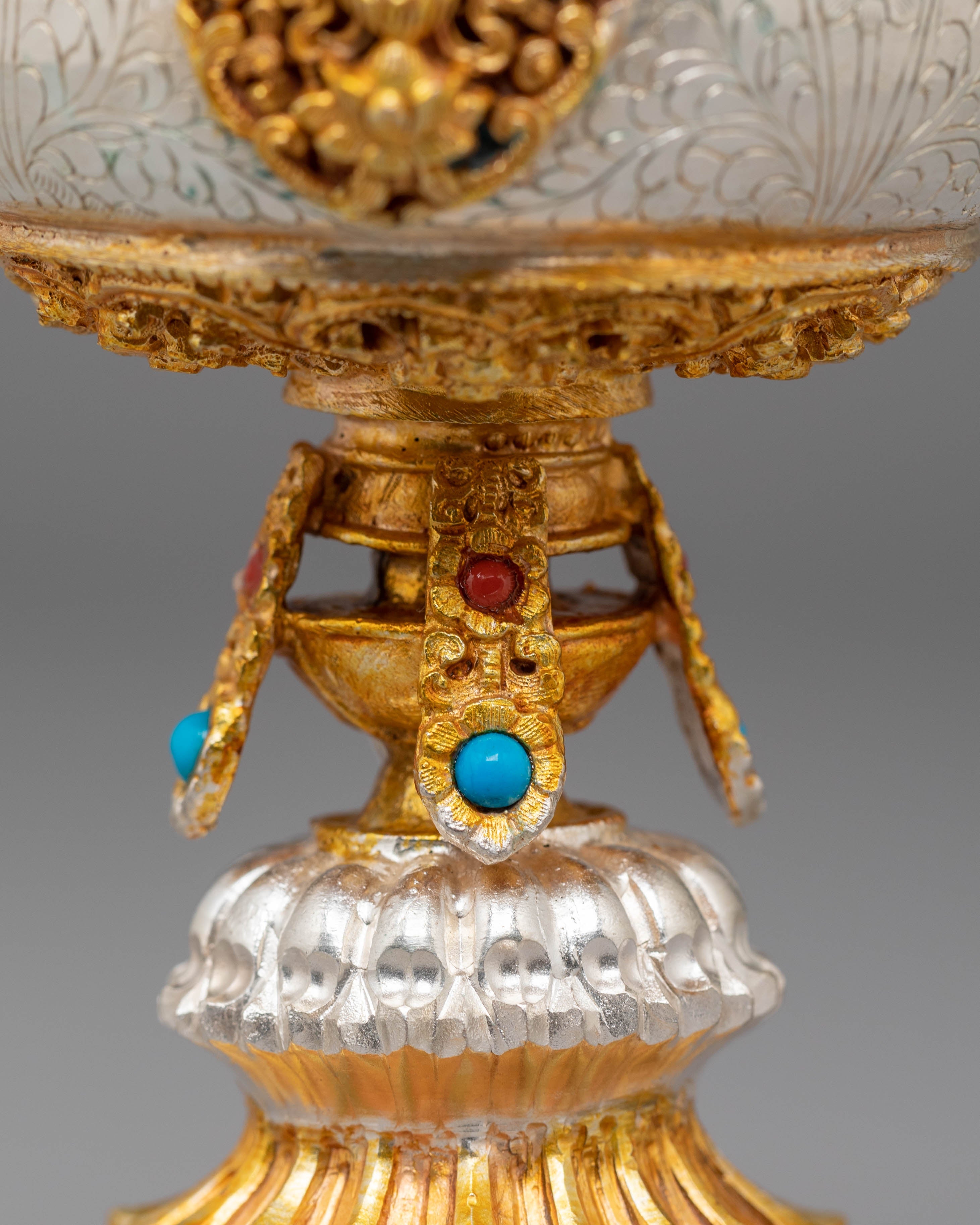 Tibetan Butter Lamp for Light Offering | Gold Silver Plated Altar Light