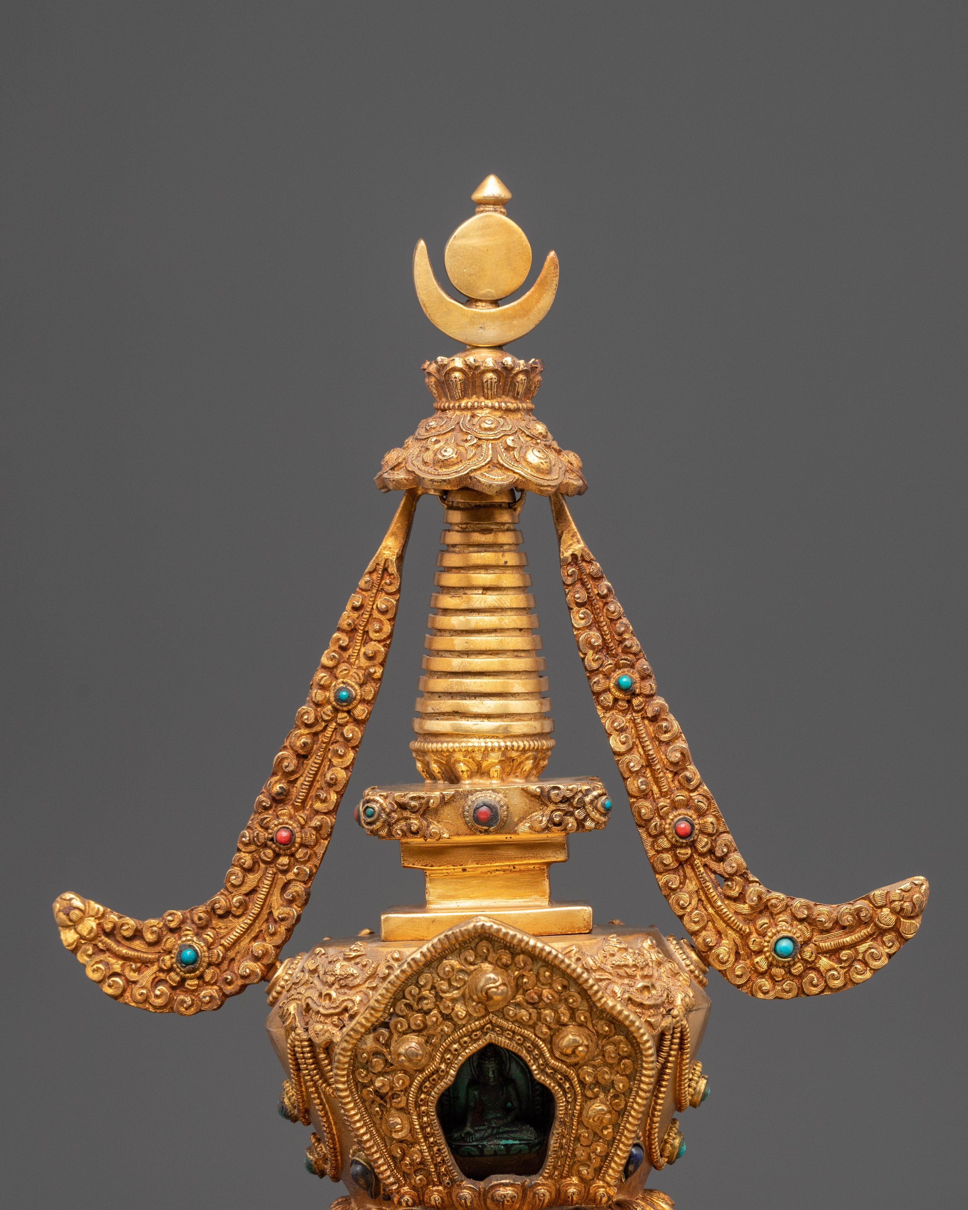 Gold Plated Stupa for Ritual Ceremonies | Path to Enlightenment