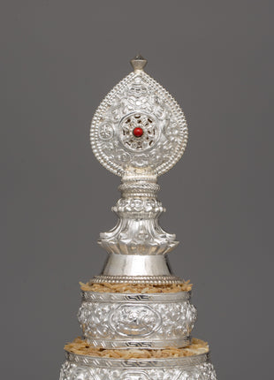 Handcrafted Silver Ritual Item Mandala Offering Set | 17.5cm Rice Offering Set