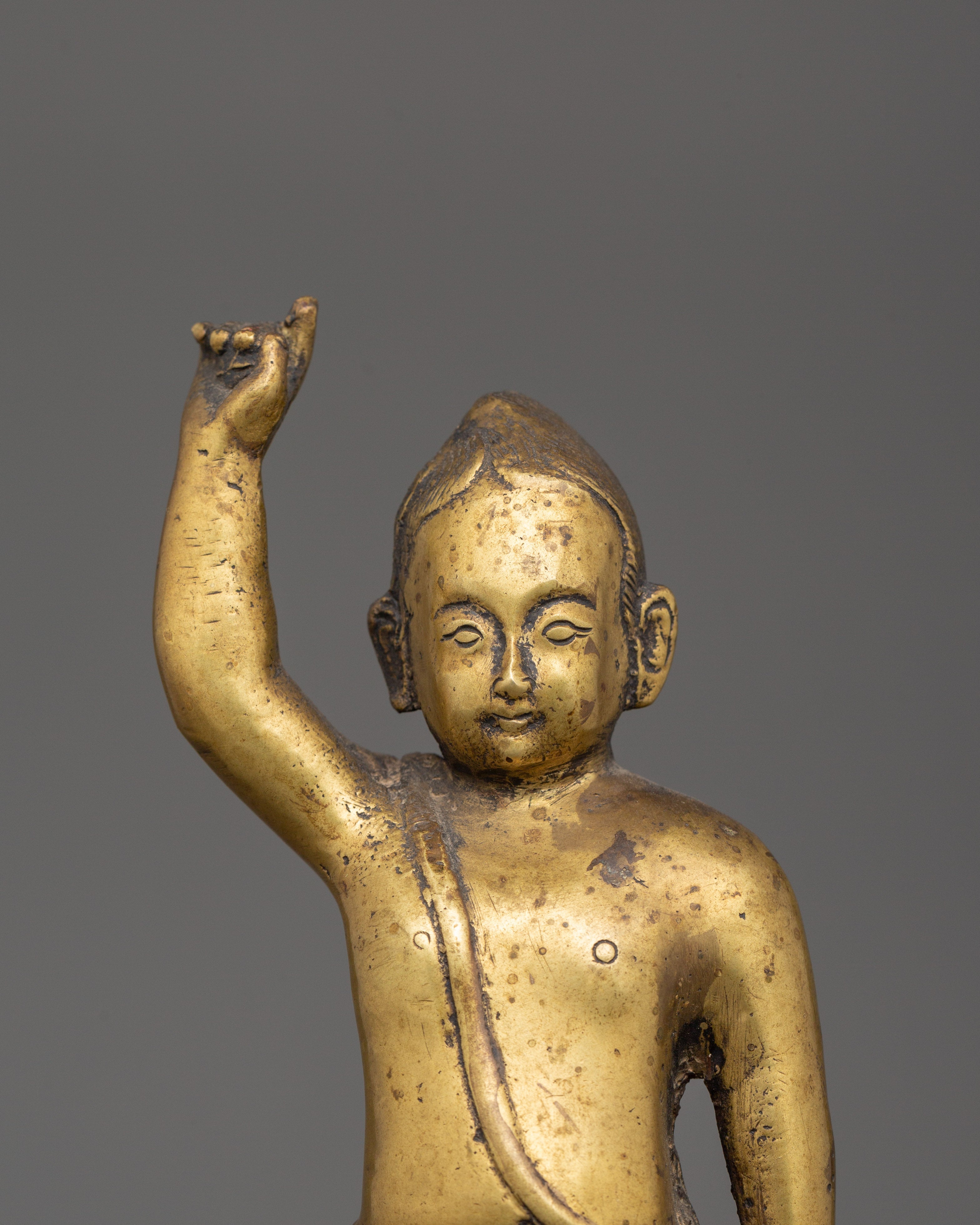 Handcrafted Siddhartha Gautam Statue | Brass Standing Buddha in Birth Gesture Pose
