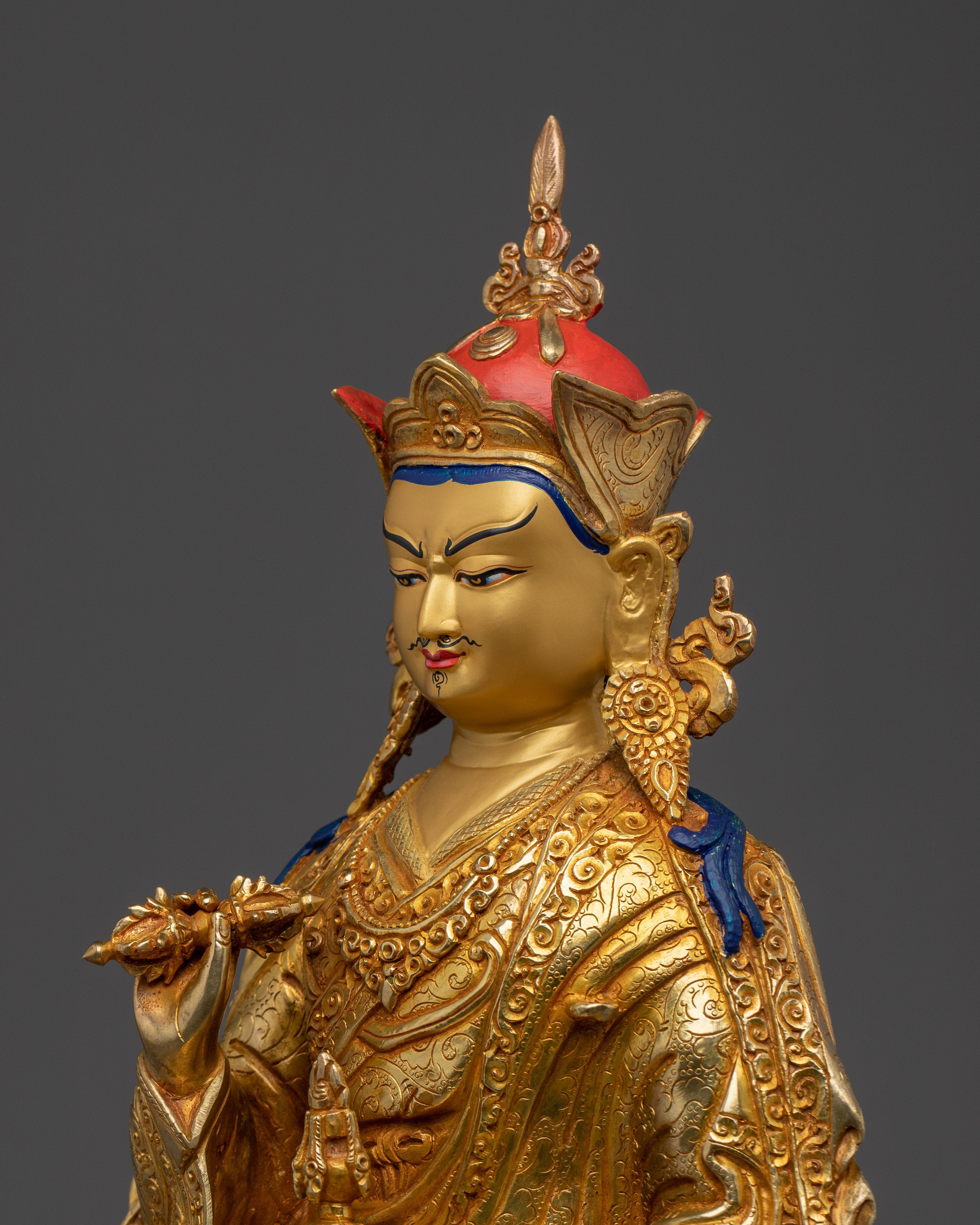 Gold And Copper Body Guru Rinpoche Statue | Tibetan Spiritual Masterpiece