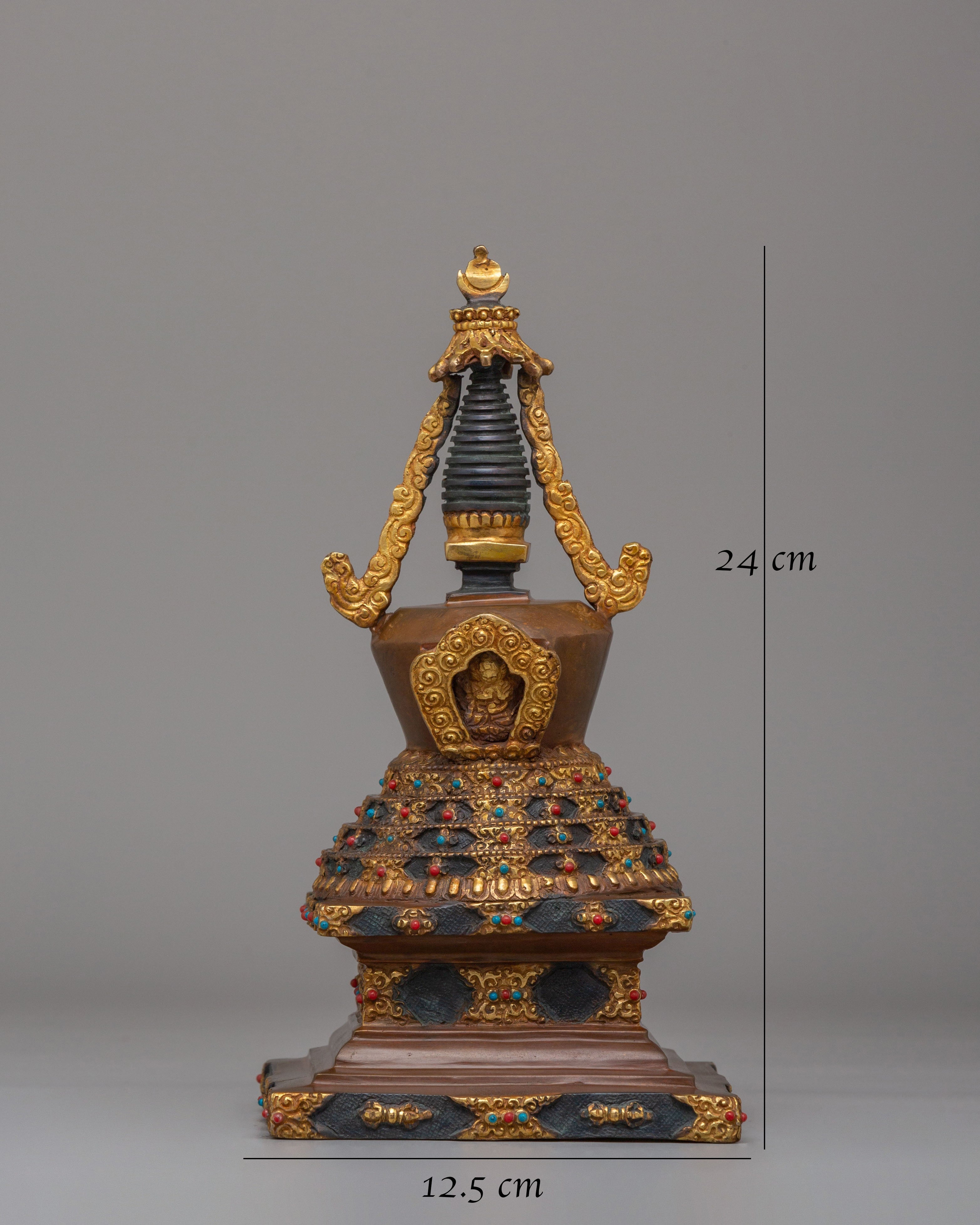 Sacred Lotus Blossom Stupa for Altar | Handcrafted Buddhist Shrine Decor