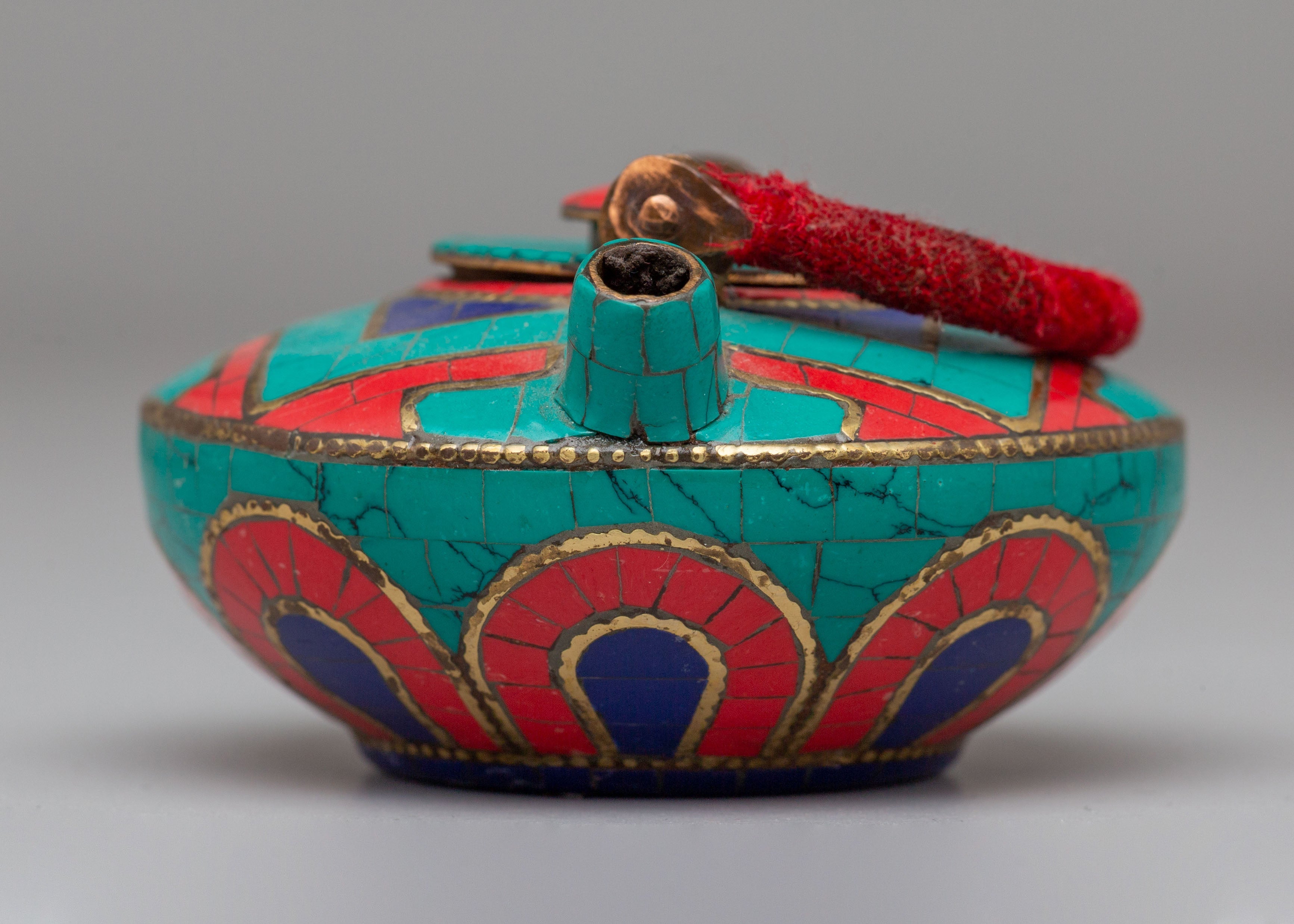 Handcrafted Copper Tea Pot | Teapot with Coral and Turquoise Stones