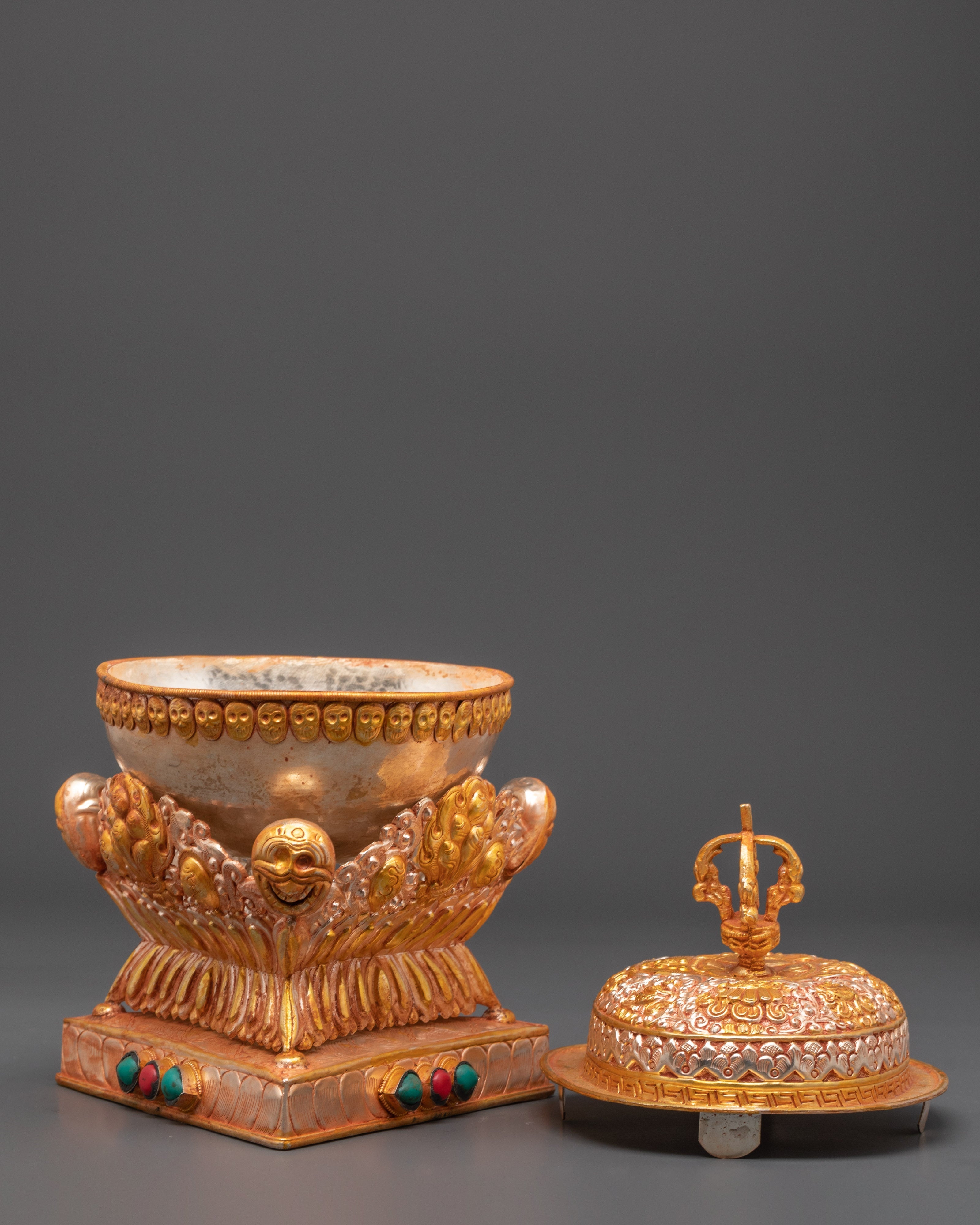 Gold Plated Kapala for Ritual Ceremonies | Silver & Copper Body Kapala