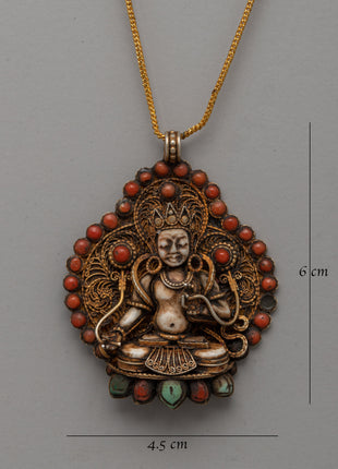 Gold-Plated Filigree Locket | Copper Pendant with White Conch