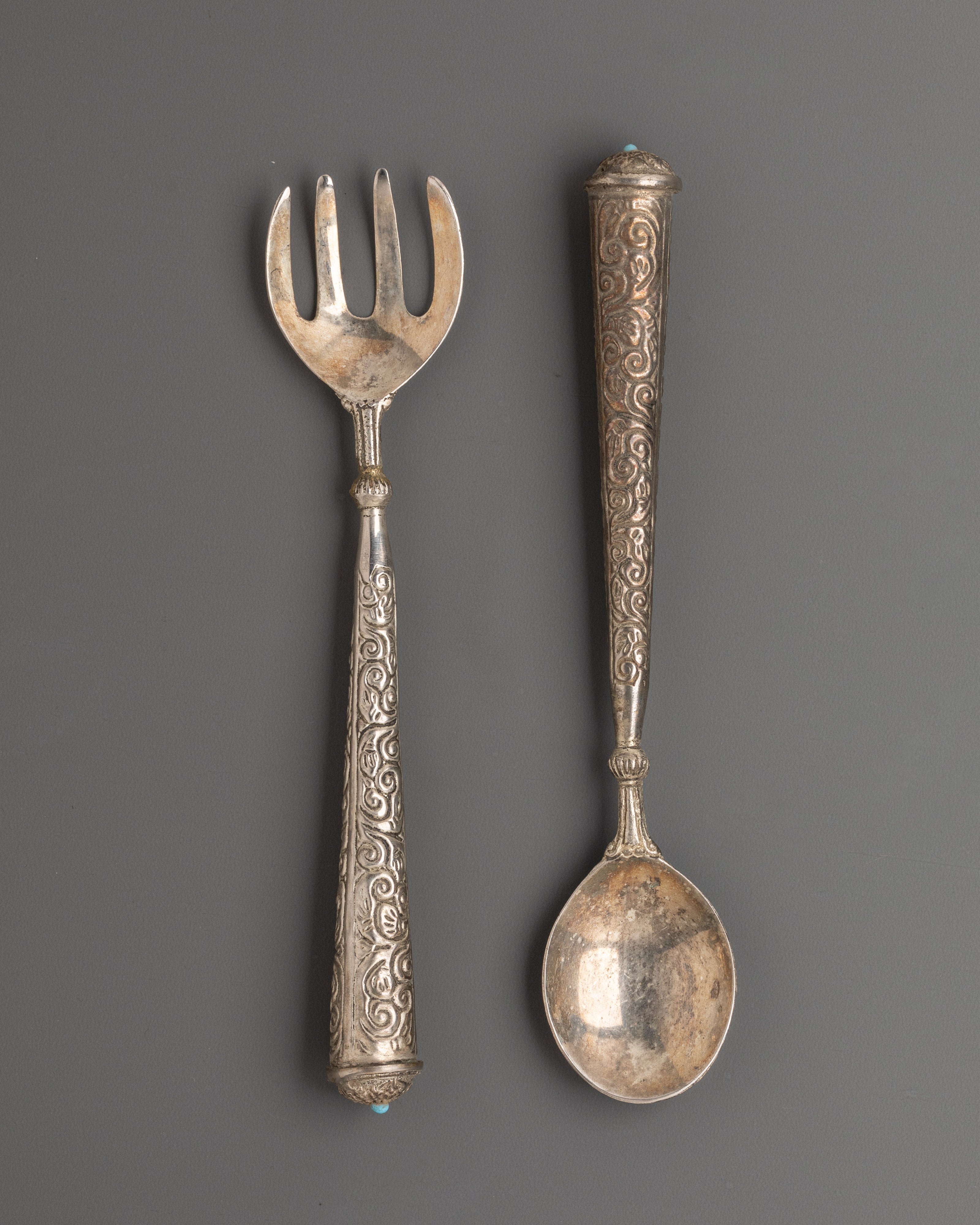 Handcrafted Spoon and Fork Pair | Intricate White Metal Design for Elegant Dining