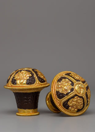 Handcrafted Traditional Brocade Thangka Stick Cap | Tibetan Buddhist Ritual Accessory