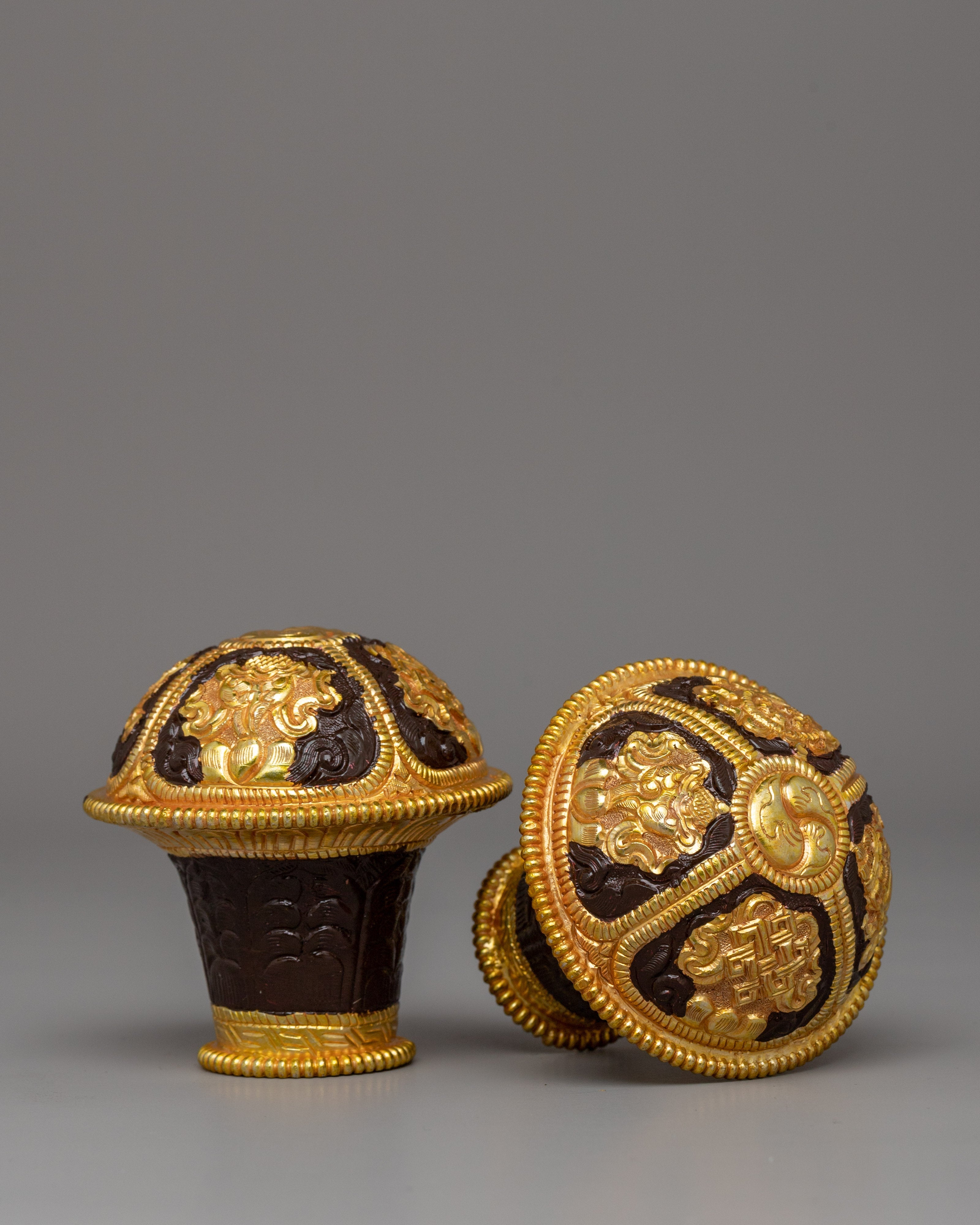 Handcrafted Traditional Brocade Thangka Stick Cap | Tibetan Buddhist Ritual Accessory