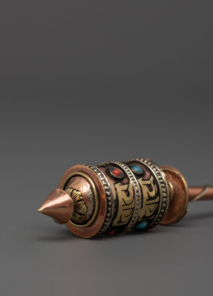 Tibetan Buddhist Handheld Prayer Wheel for Meditation and Blessings