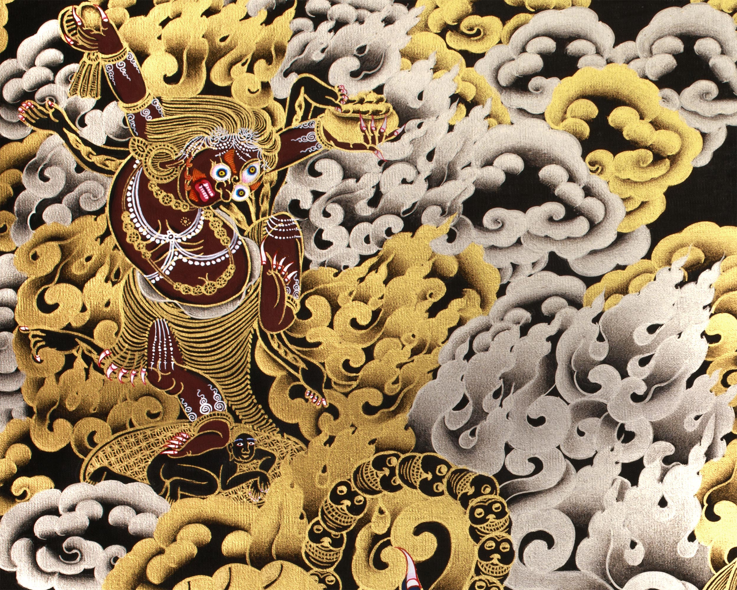 Fierce Guardian Mahakala | Pure Silver & Gold Embellishments | The Ultimate Protector of the Dharma