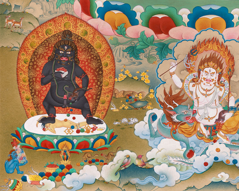 Tibetan Five Dzambhalas Thangka | Wealth Deities for Abundance & Success