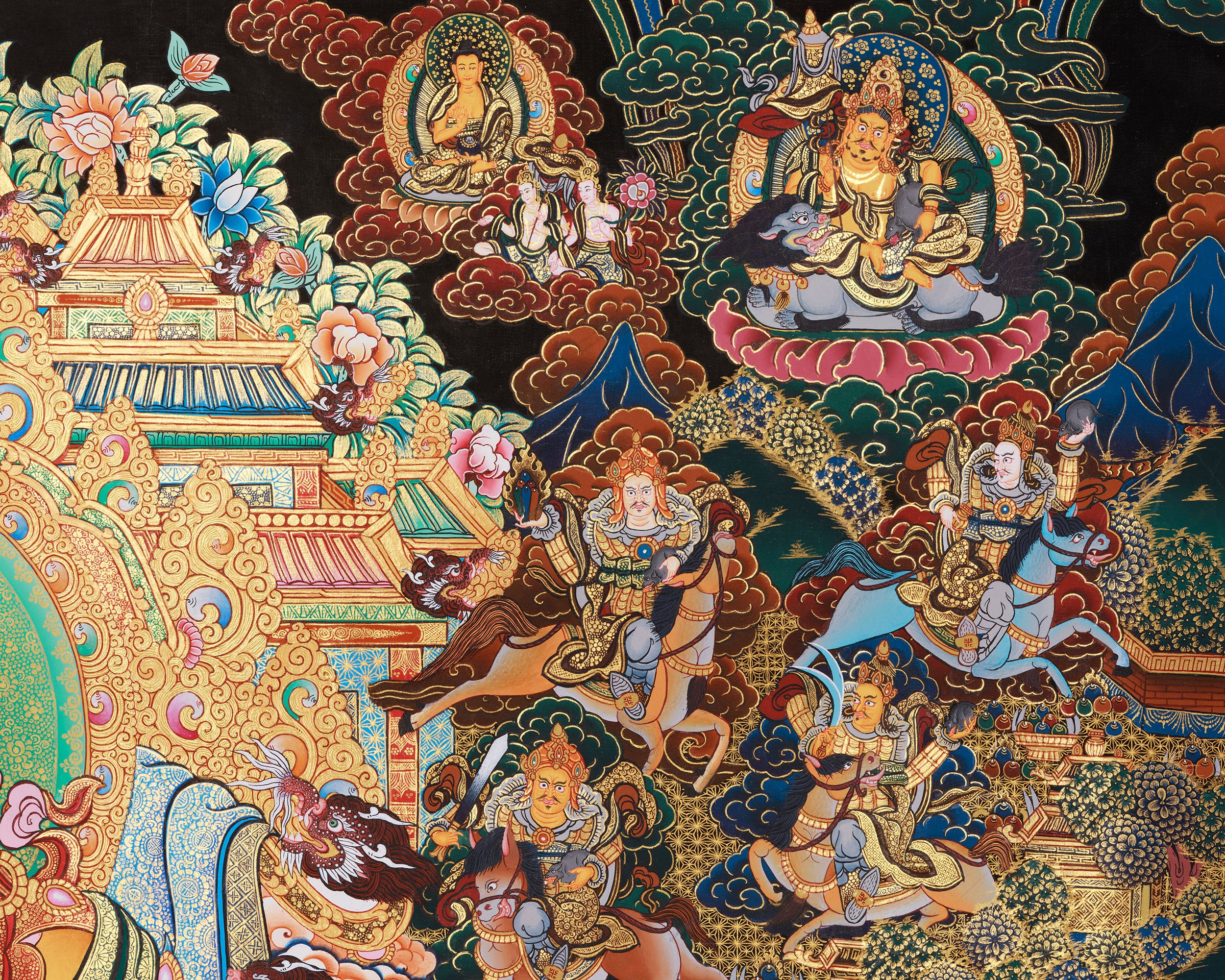 Grand Tibetan Dzambhala Thangka | Hand-Painted Tibetan Wealth Deity Art