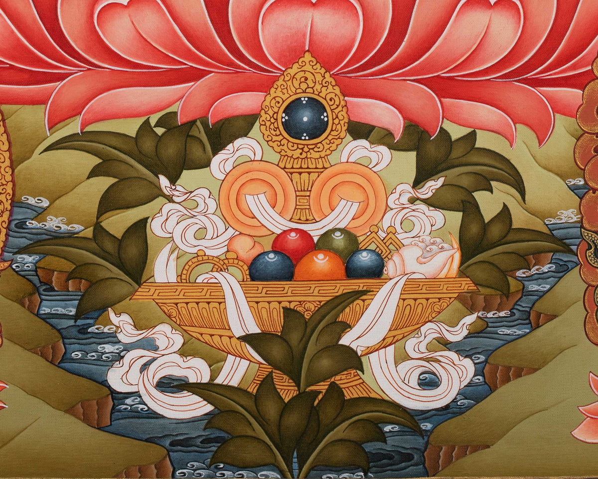 Manjushree The Deity of Wisdom Thangka  | Amitayus , Vajrapani & Chengresig Fine Quality Acrylic Art | Wisdom Buddha