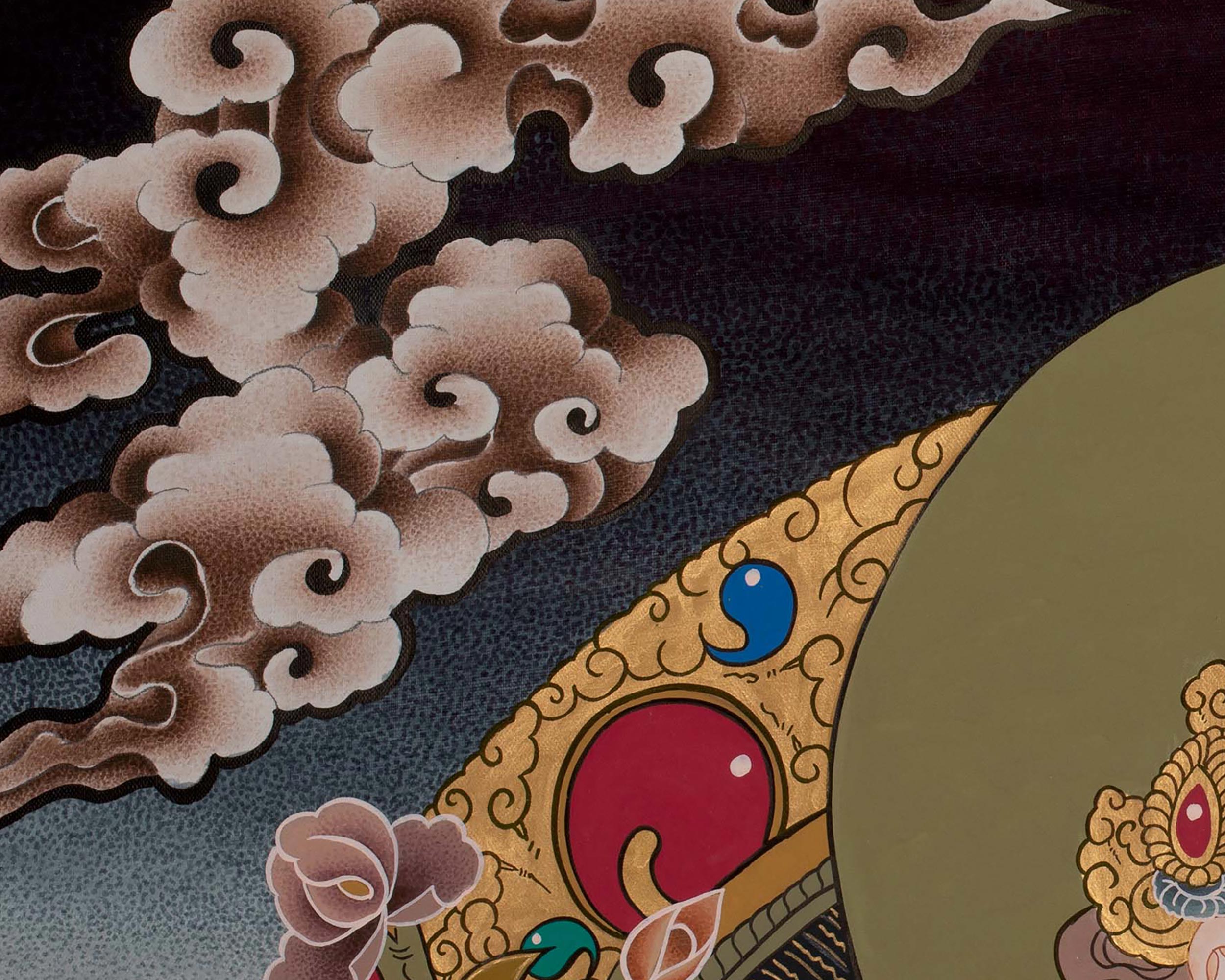 Four Armed Chenrezig Thanka | Hand-Painted Tibetan Bodhisattva Painting