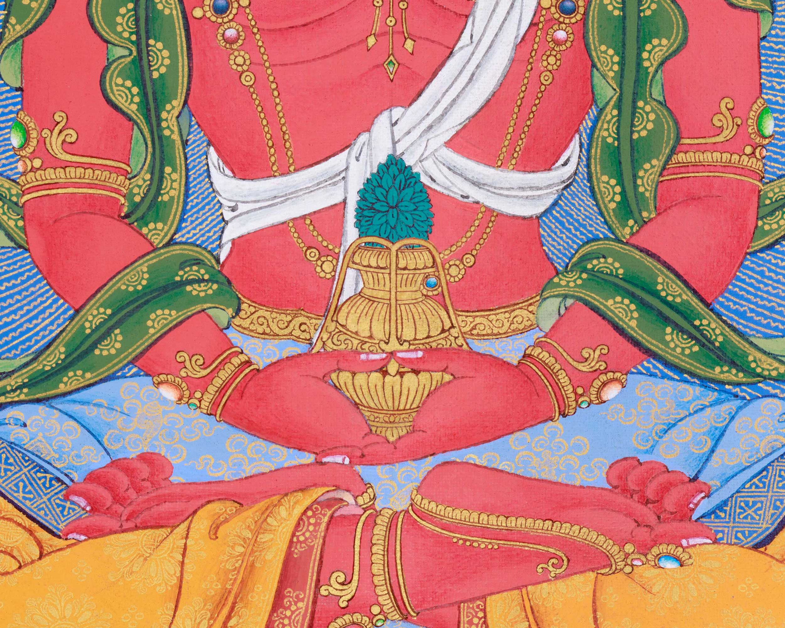 Traditional Amitayus Thangka Print | The Buddha of Boundless Life | Sacred Longevity Artwork