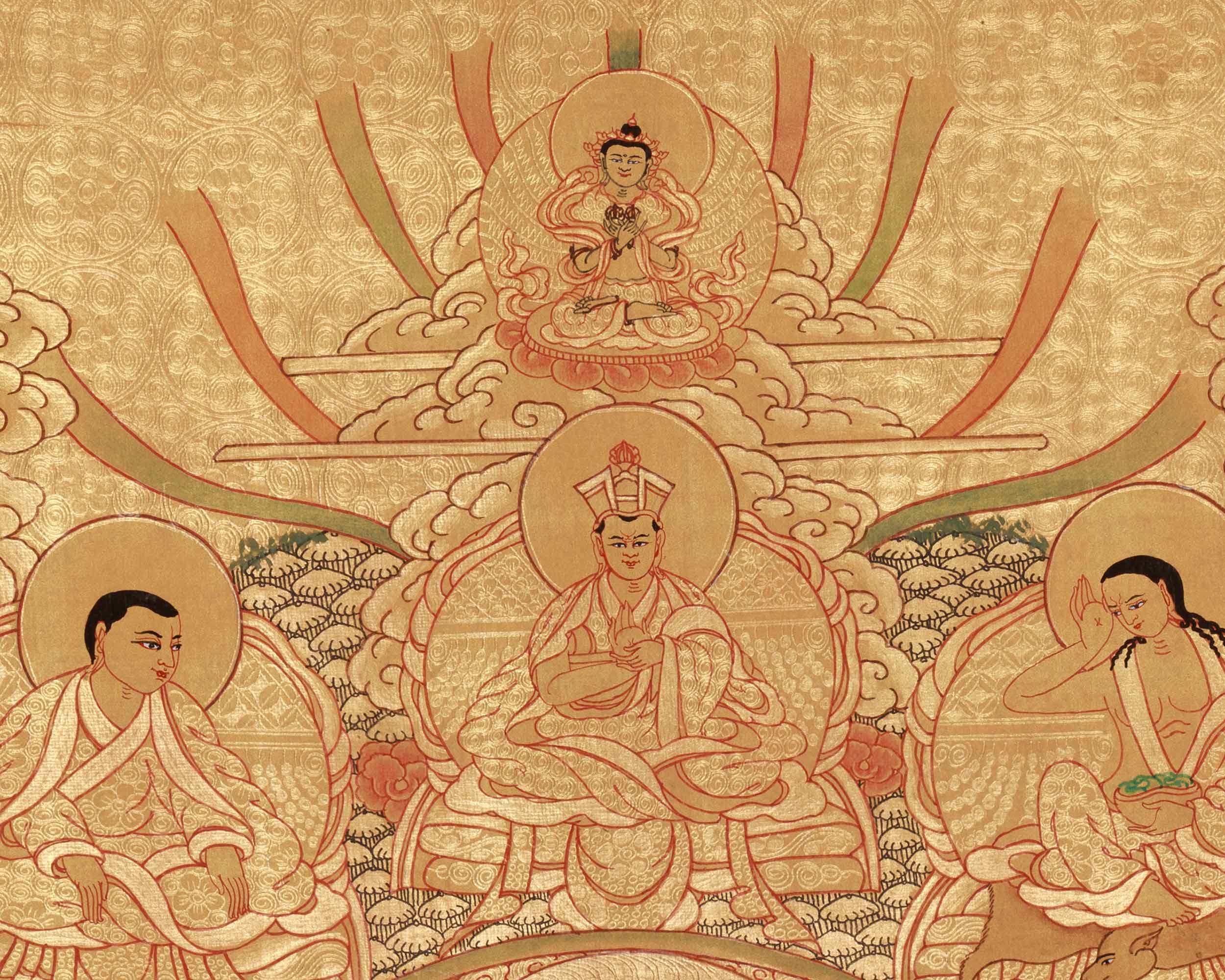 Vajradhara Lineage Thangka | A Divine Masterpiece of Tantric Teachings in Luminous Gold