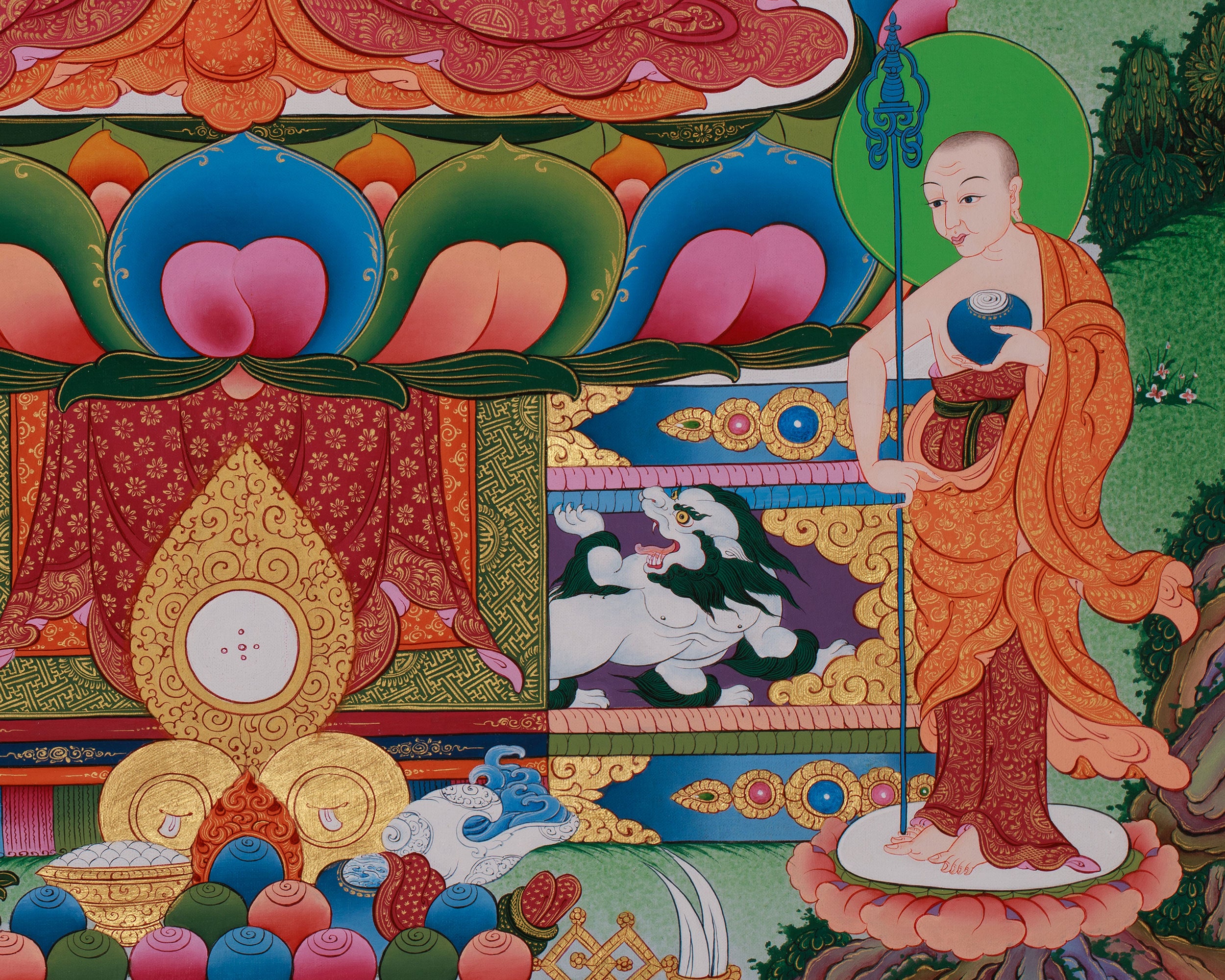 Traditional Buddha Thangka | Shakyamuni in Vajra Posture with Disciples