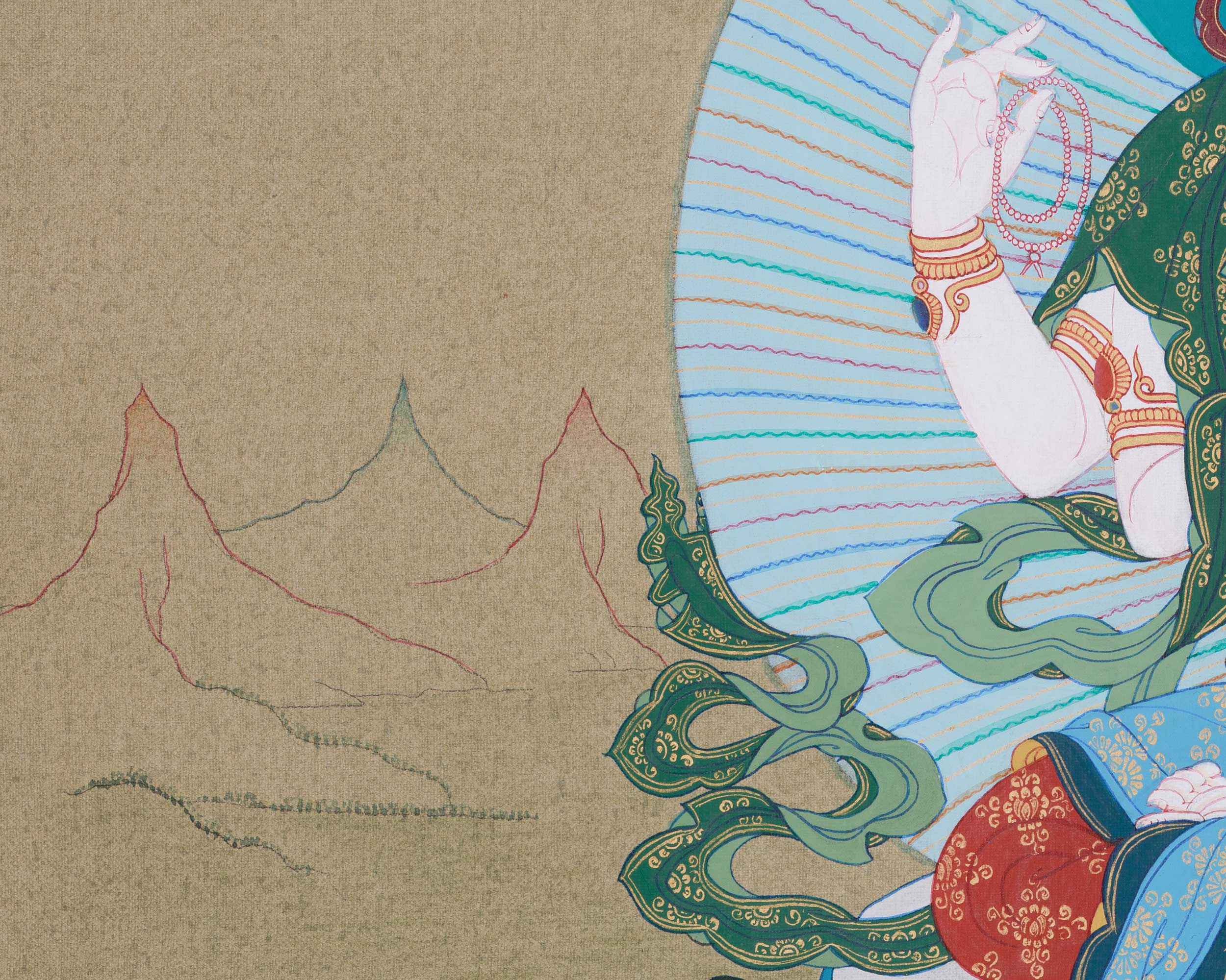 Tibetan Compassion Deity, Chenrezig | Four-Armed Avalokiteshvara Thangka