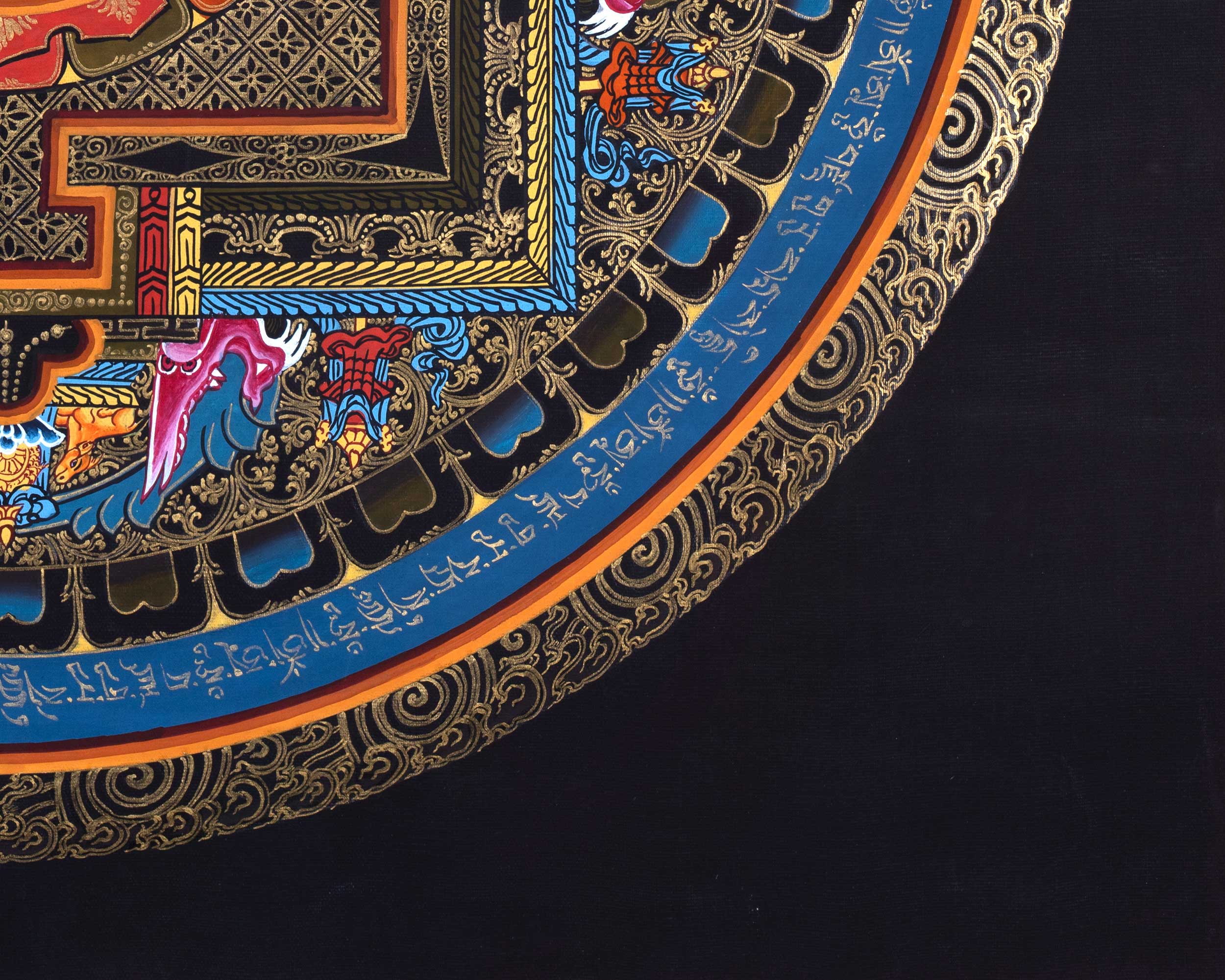 Buddha Shakyamuni Mandala Thangka Painting | Himalayan Buddhist Art  of Buddha On Lotus Throne  | 24 K Gold Work On Black  Base Color