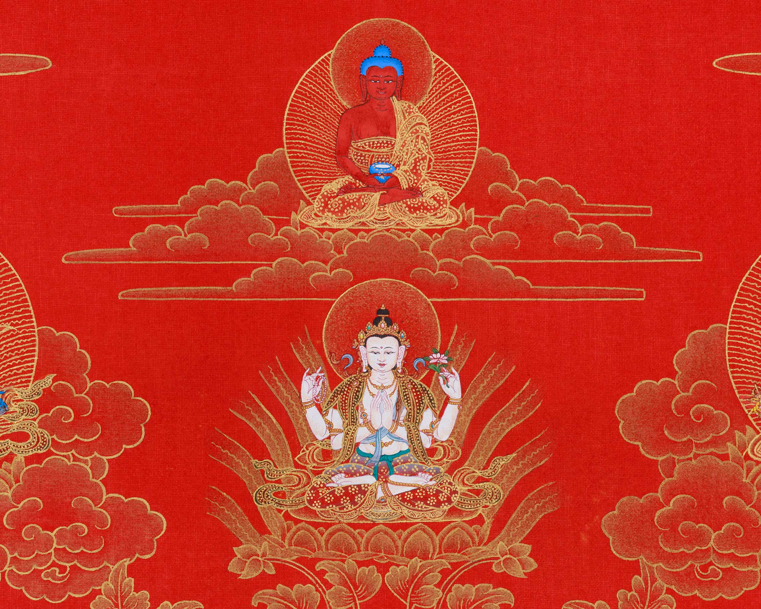 Experience the Sacred Power of Guru Sangye Thangka | A Premium NAKTHANG Thangka of Guru Rinpoche and His Divine Retinue