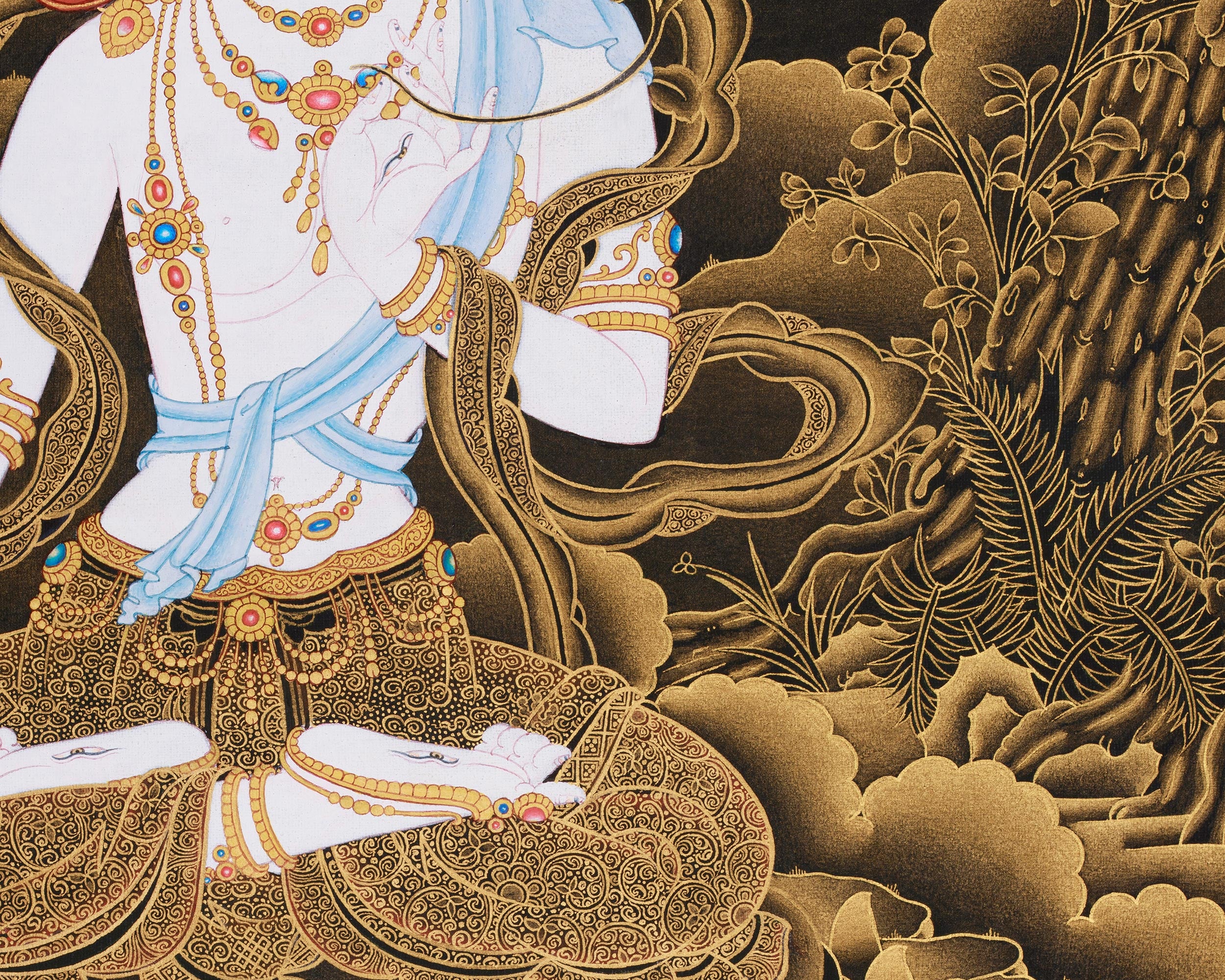 Premium White Tara Bodhisattva Painting | Divine Mother of Healing and Longevity