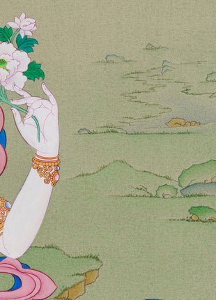 Tibetan Four-Armed Guanyin Bodhisattva Thangka | Compassion and Wisdom
