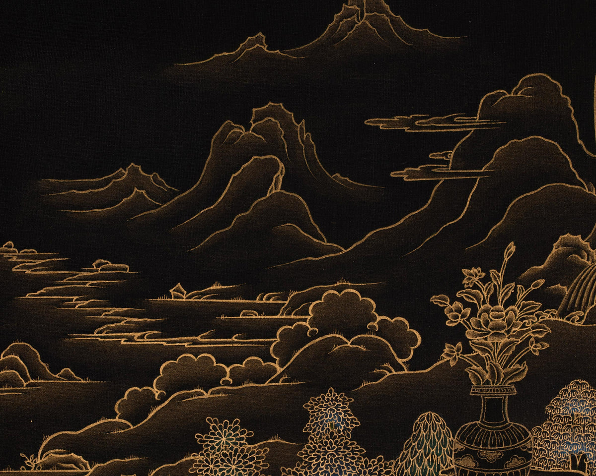 White Tara Gold on Black Thangka | Traditional Nakthang Artwork | Sita Tara