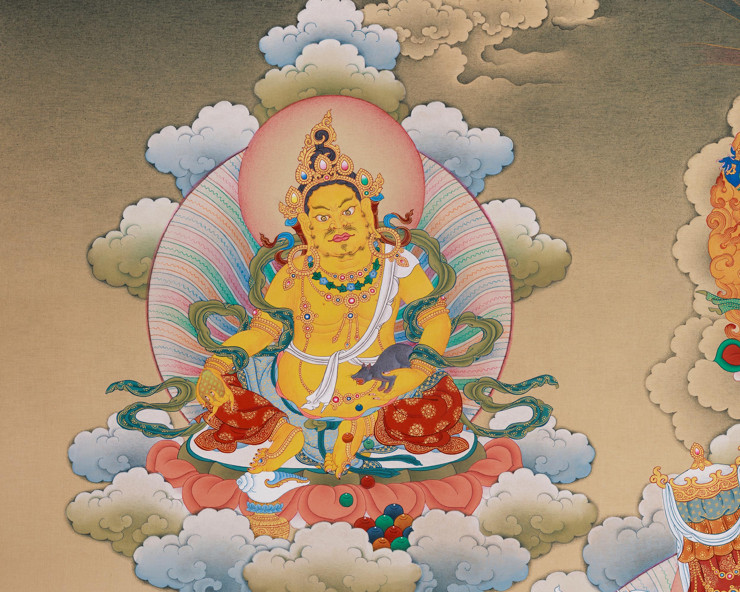 Namtoshe with 5 Dzambhala Thangka | The Wealth Deity and His Divine Companions