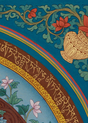 Elegant Green Tara Mantra Mandala | Embellished with Lhasa Stone Pigments & 24K Gold
