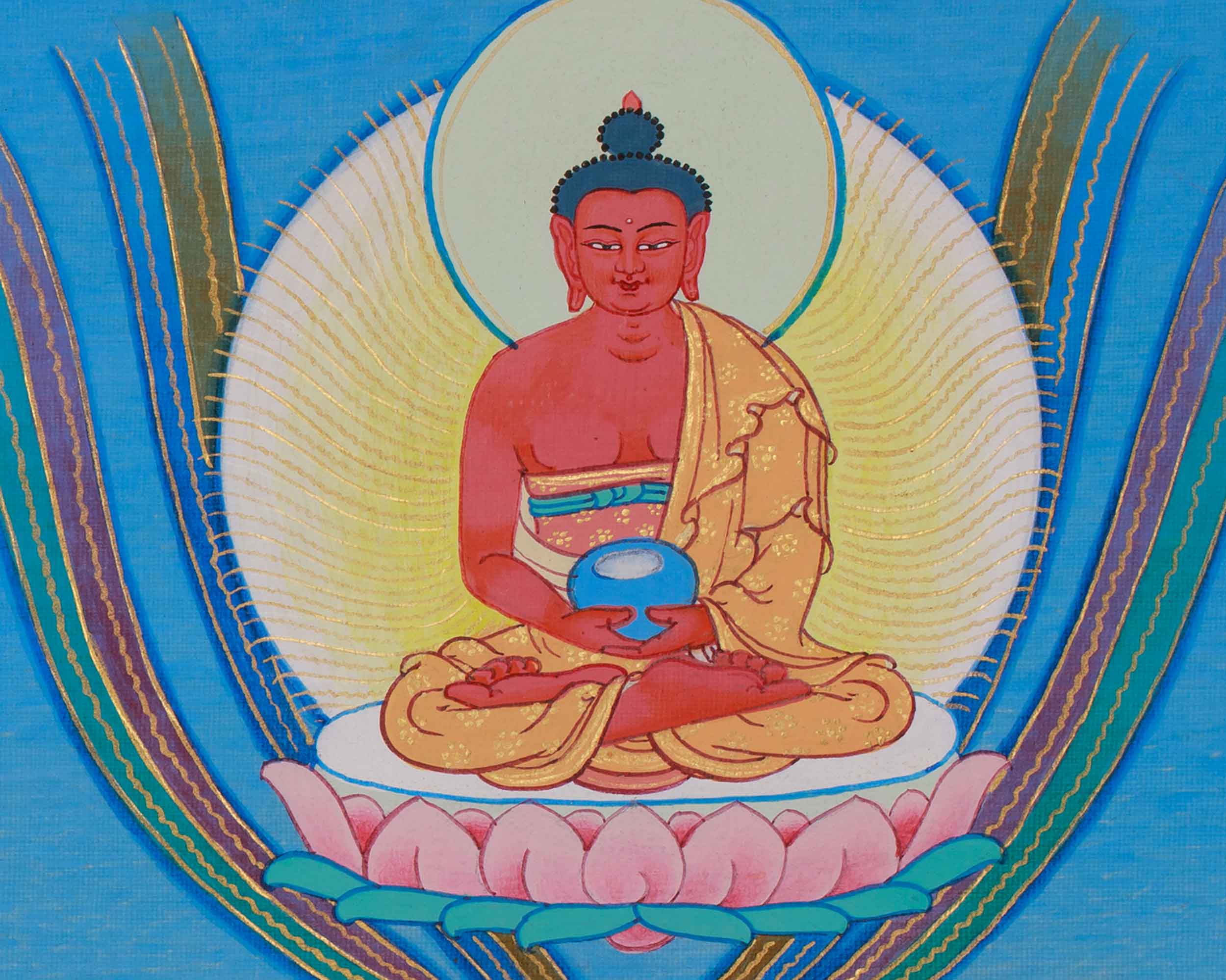 Himalyan Thangka Of Four-Armed Chenrezig | Avalokiteshvara, Amitabha Buddha, Manjushri, Vajrapani
