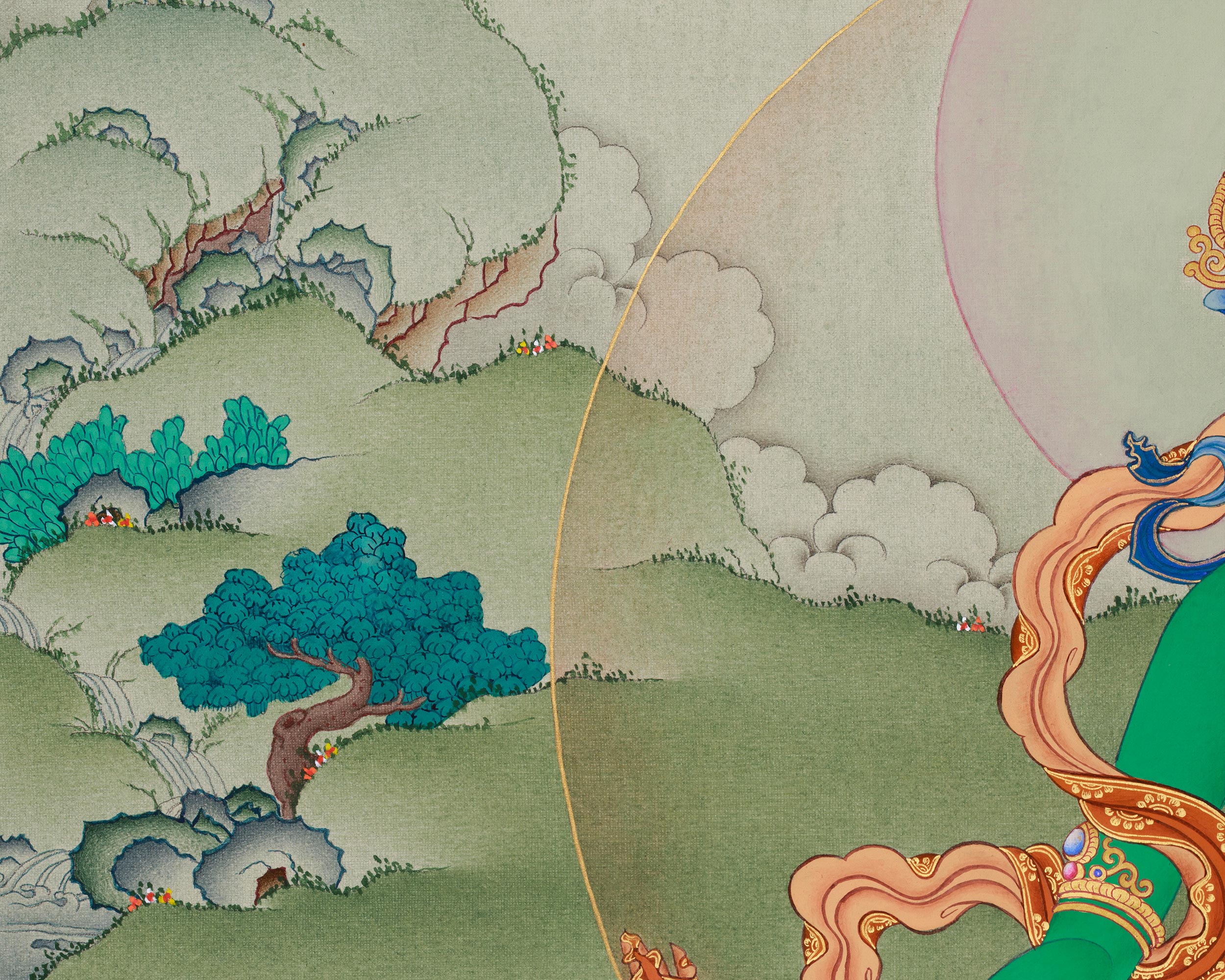 Original Female Bodhisattva Green Tara Painting | Divine Protector and Healer of All Beings