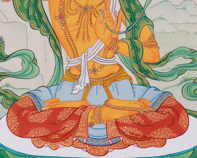 Bodhisattva of Wisdom, Manjushri Thangka | Small Canvas Artwork